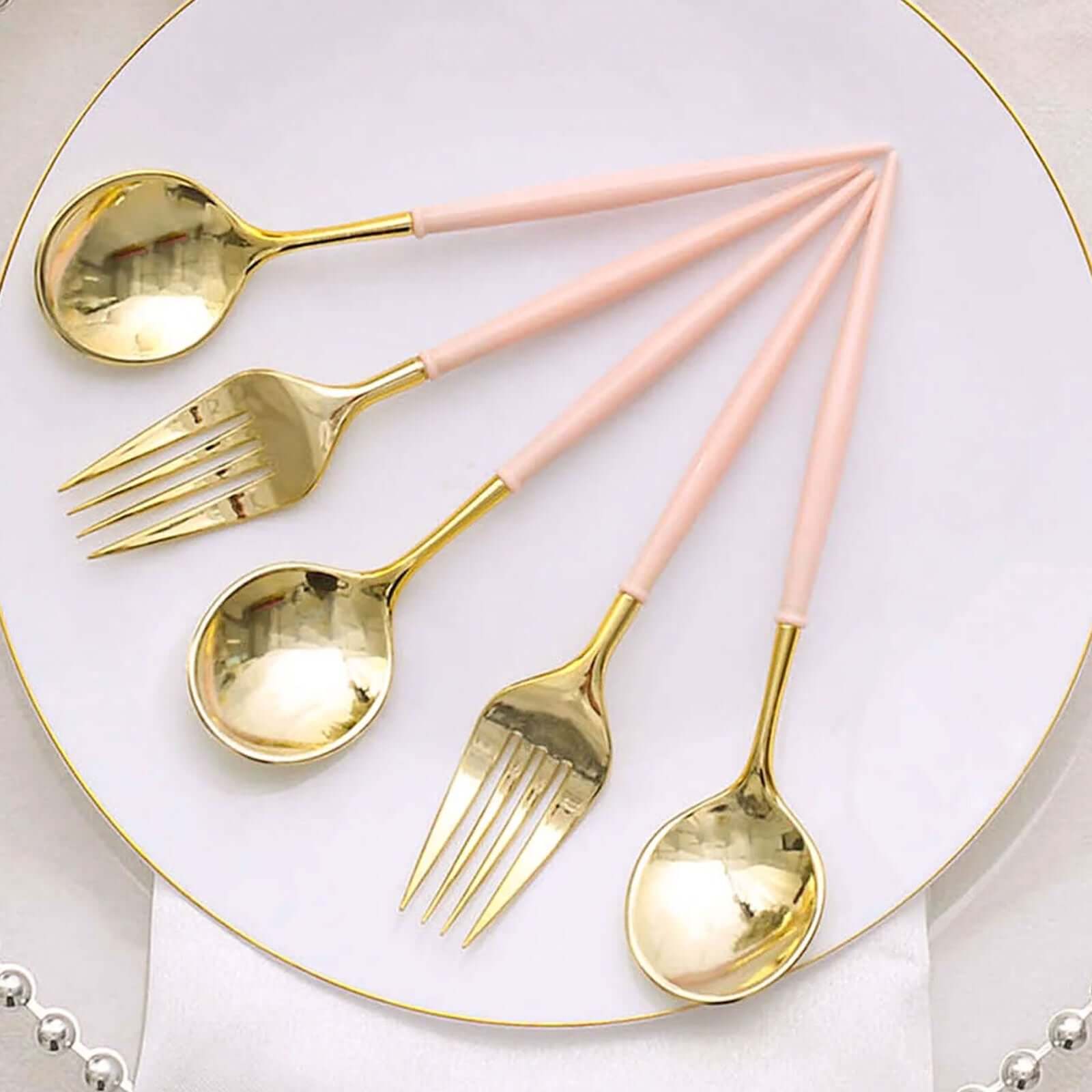 24-Pack Plastic Fork and Spoon Set Gold/Rose Gold - Heavy Duty Disposable Modern Utensils 6