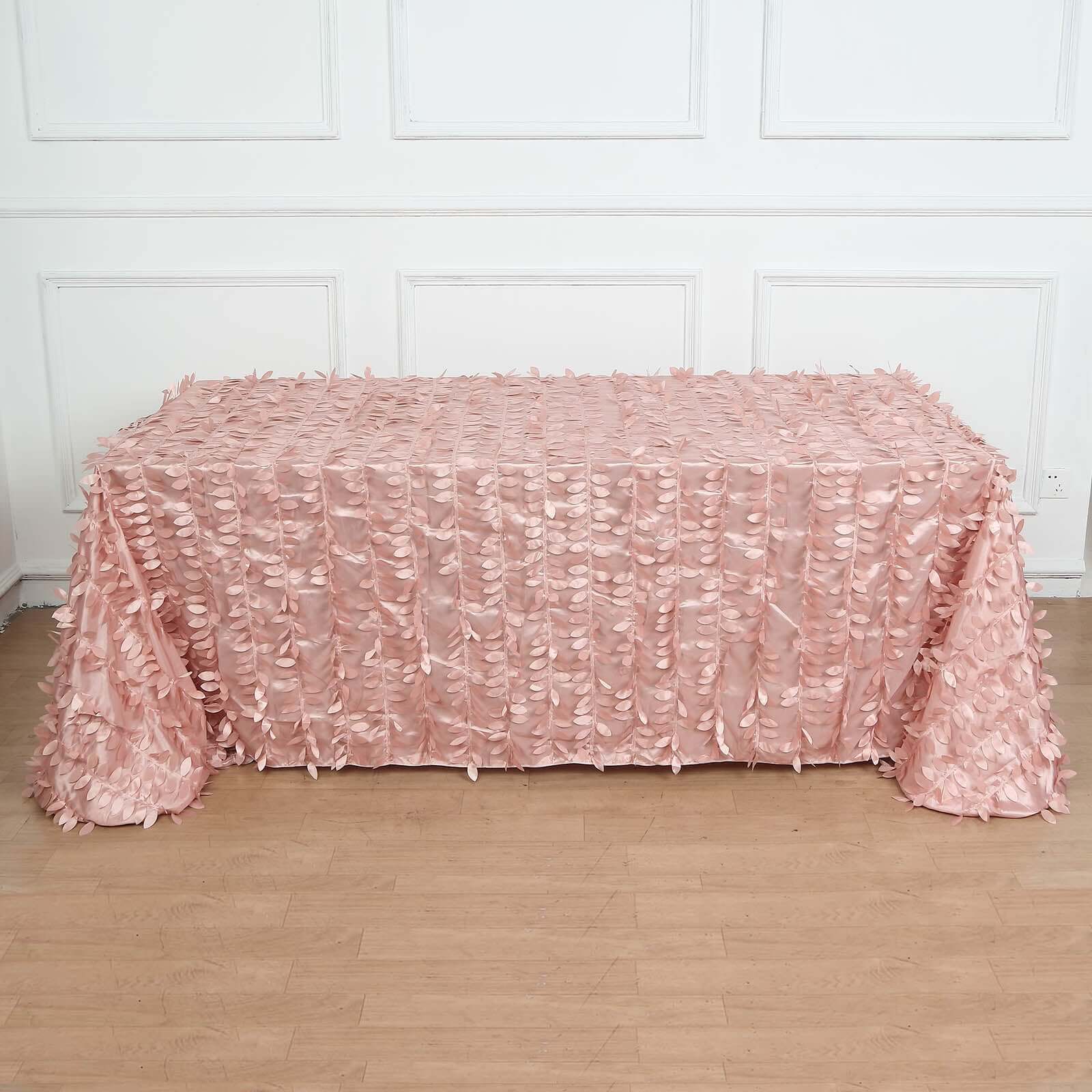 Taffeta 90x156 Rectangle Tablecloth Dusty Rose | 3D Leaf Petal Design Seamless Table Cover