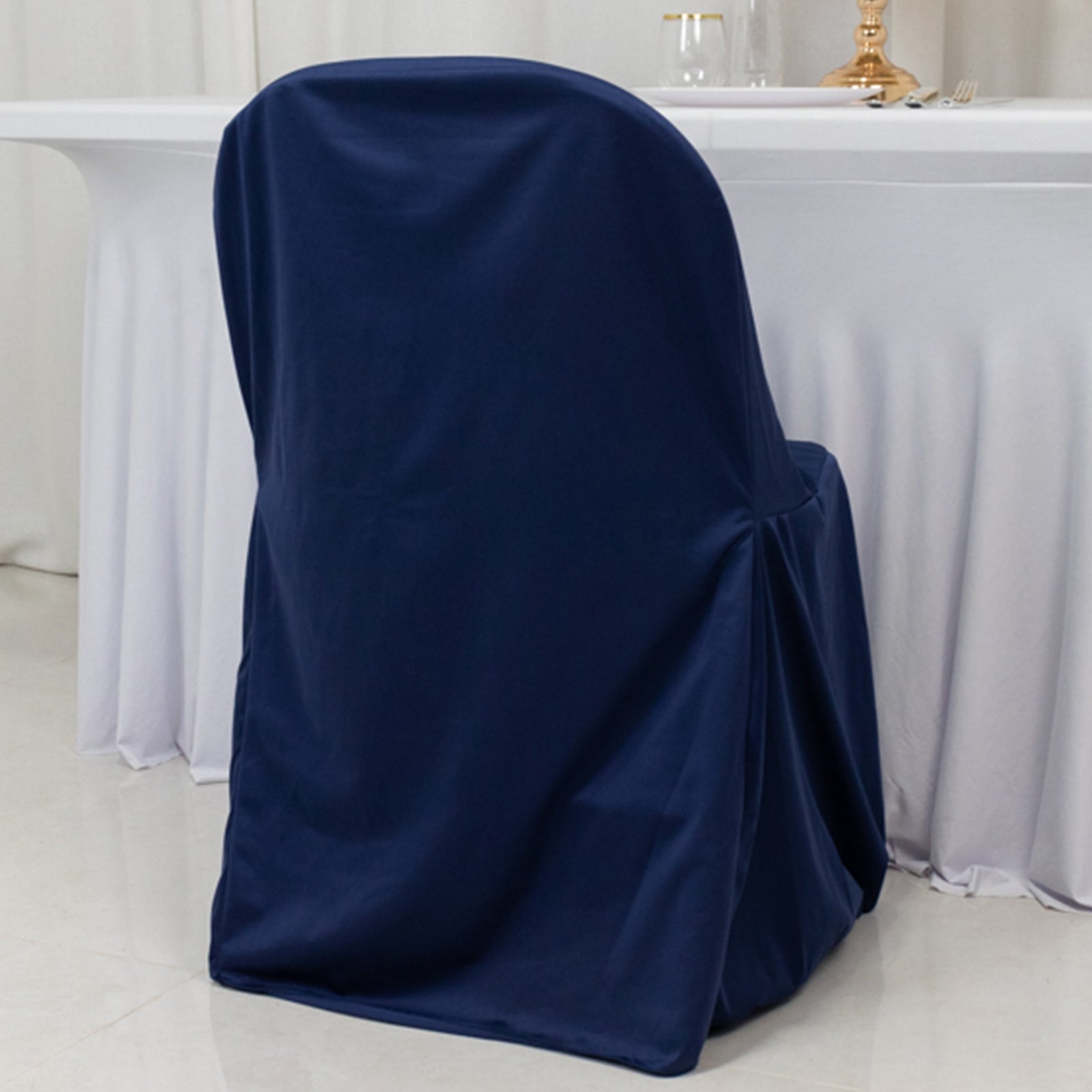 Premium Scuba Stretch Folding Chair Cover Navy Blue - Wrinkle Free & Durable Slipcover