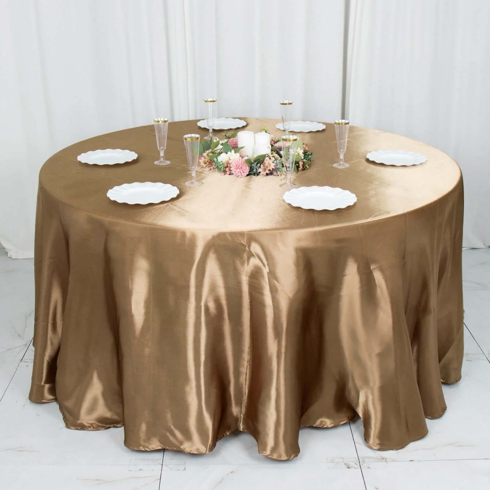 Satin 120 Round Tablecloth Taupe - Stylish Seamless Table Cover