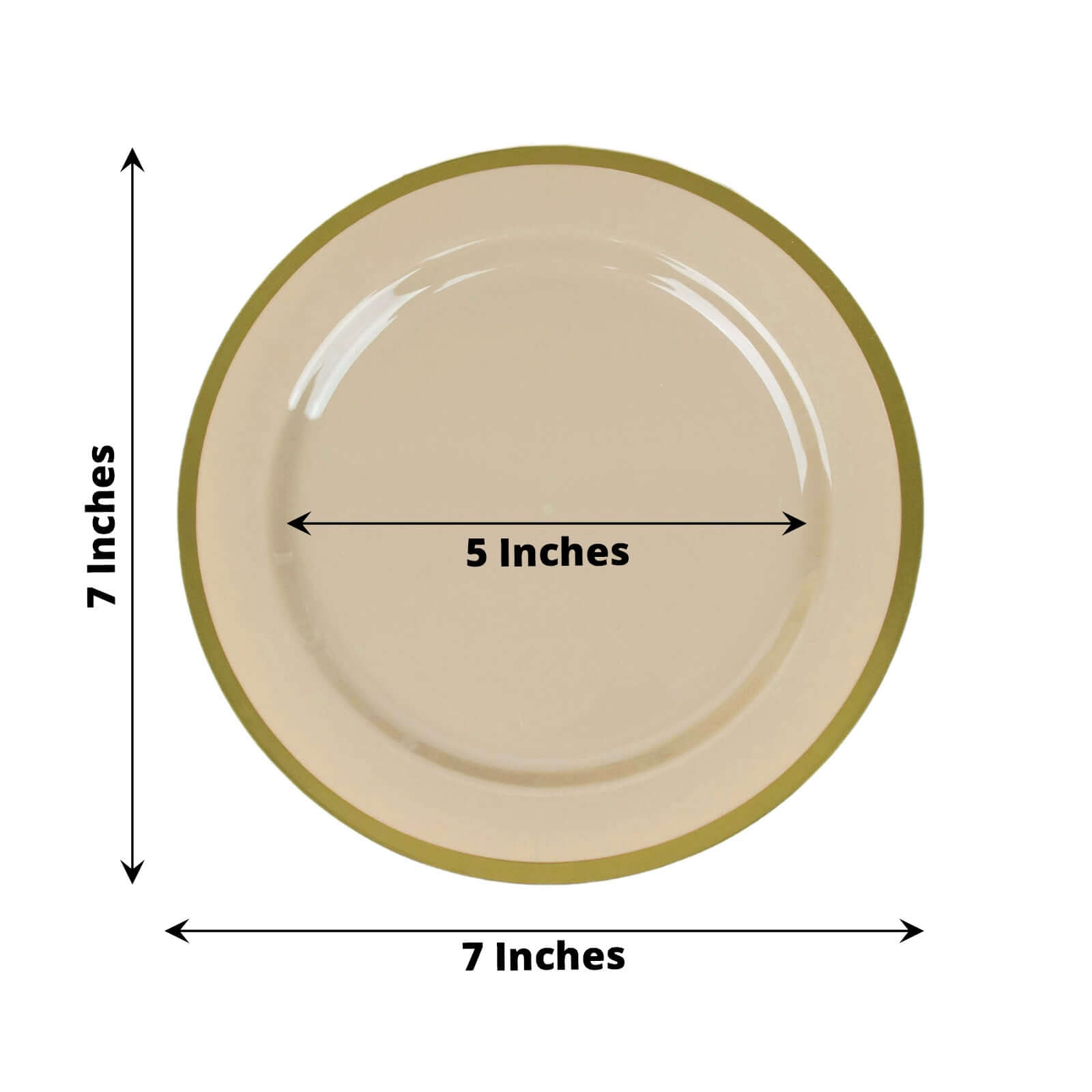 10-Pack Plastic 7 Round Appetizer Plates in Taupe with Gold Rim - Sleek Disposable Salad Plates for Banquets & Special Occasions