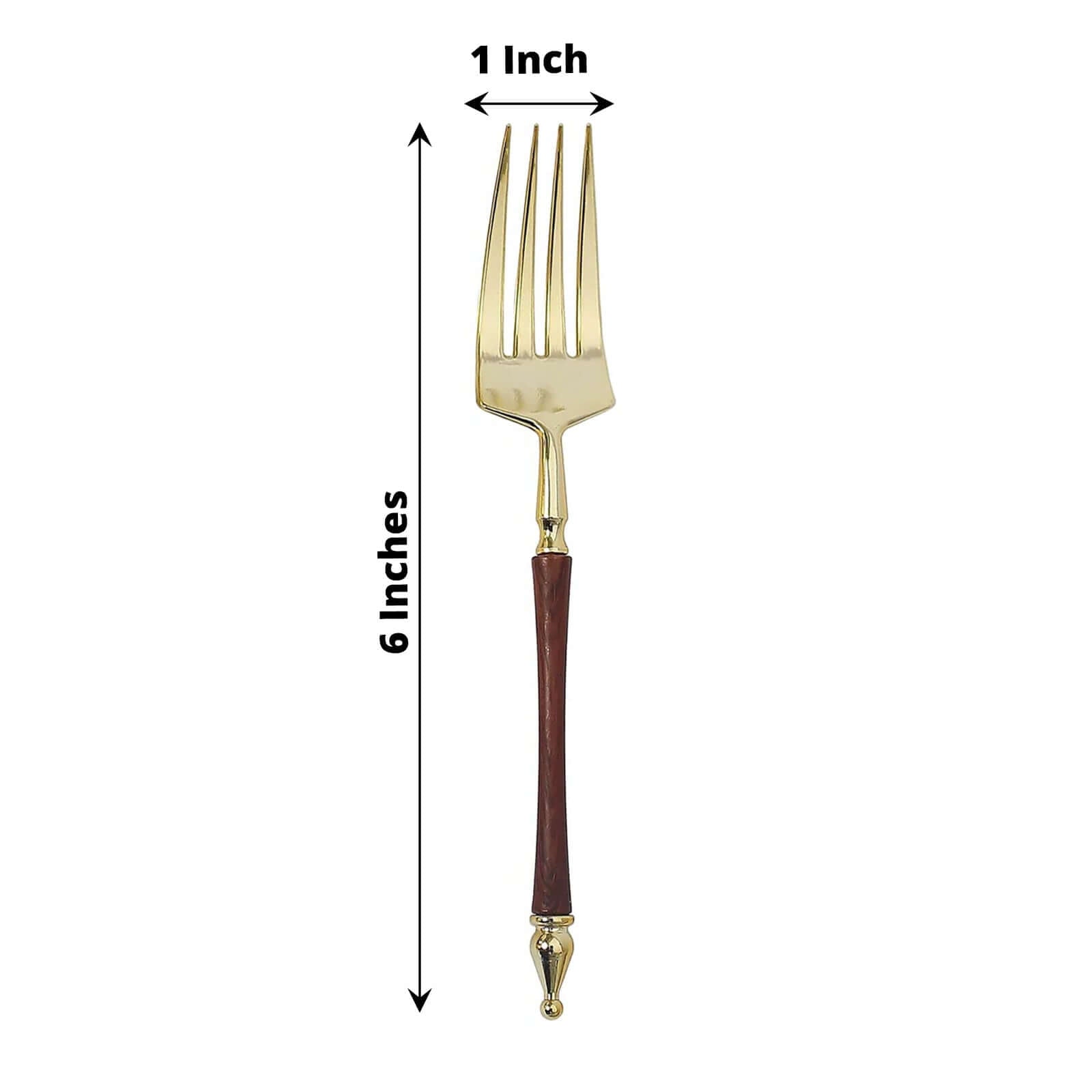 24-Pack Plastic Dessert Forks with Roman Column Handle Gold/Brown - European Style Disposable Utensils 6