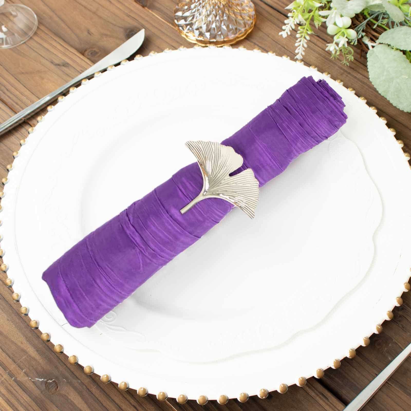 5 Pack Taffeta 20x20 Napkins Purple - Accordion Crinkle Dinner Napkins