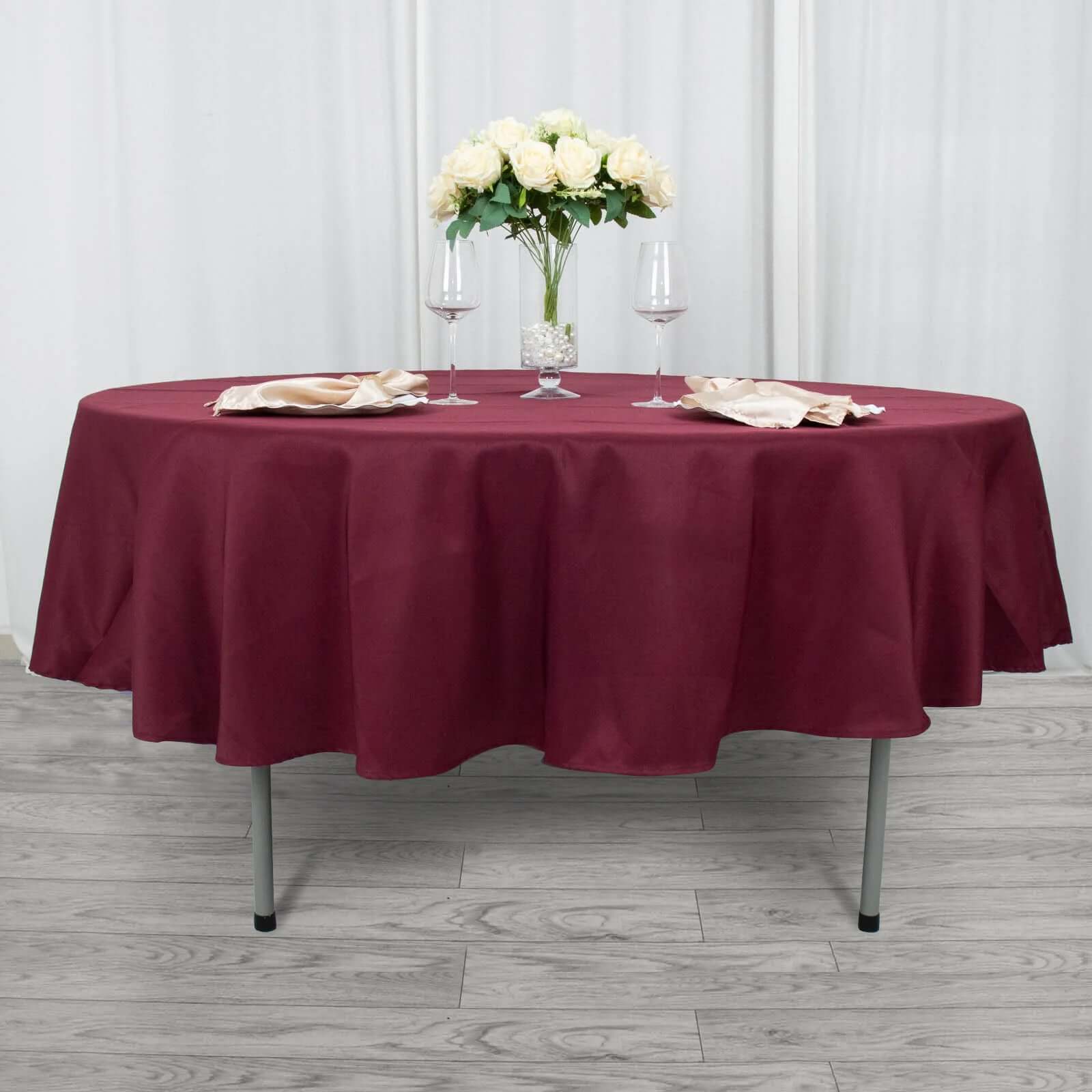 Premium Polyester 90 Round Tablecloth Burgundy - Stain and Wrinkle-Resistant Design with 220GSM Thickness Table Cover
