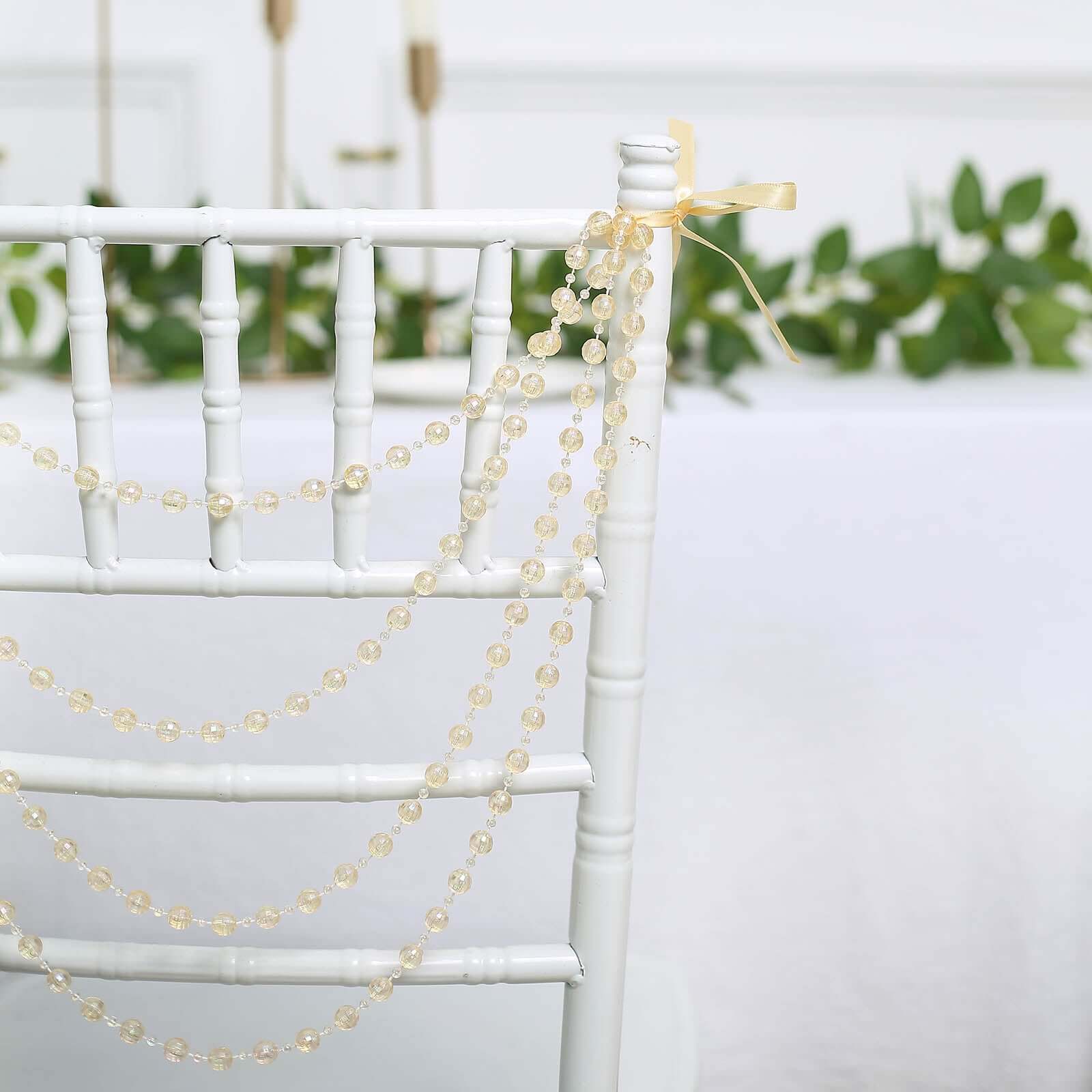 Faux Pearl Beaded 16 Chair Back Garland Sash Amber Gatsby-Inspired Style - Pre-Tied Chic Wedding Decor for Chiavari Chairs