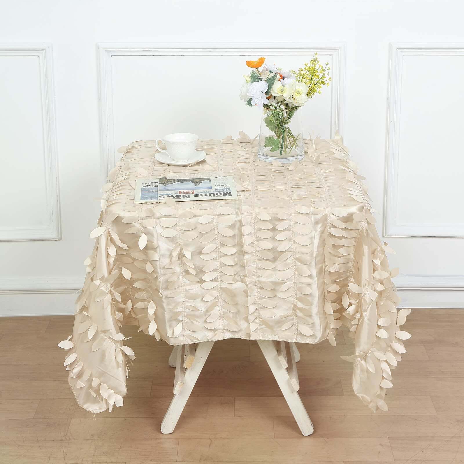 Taffeta 54x54 Square Tablecloth Beige 3D Leaf Petal Table Cover