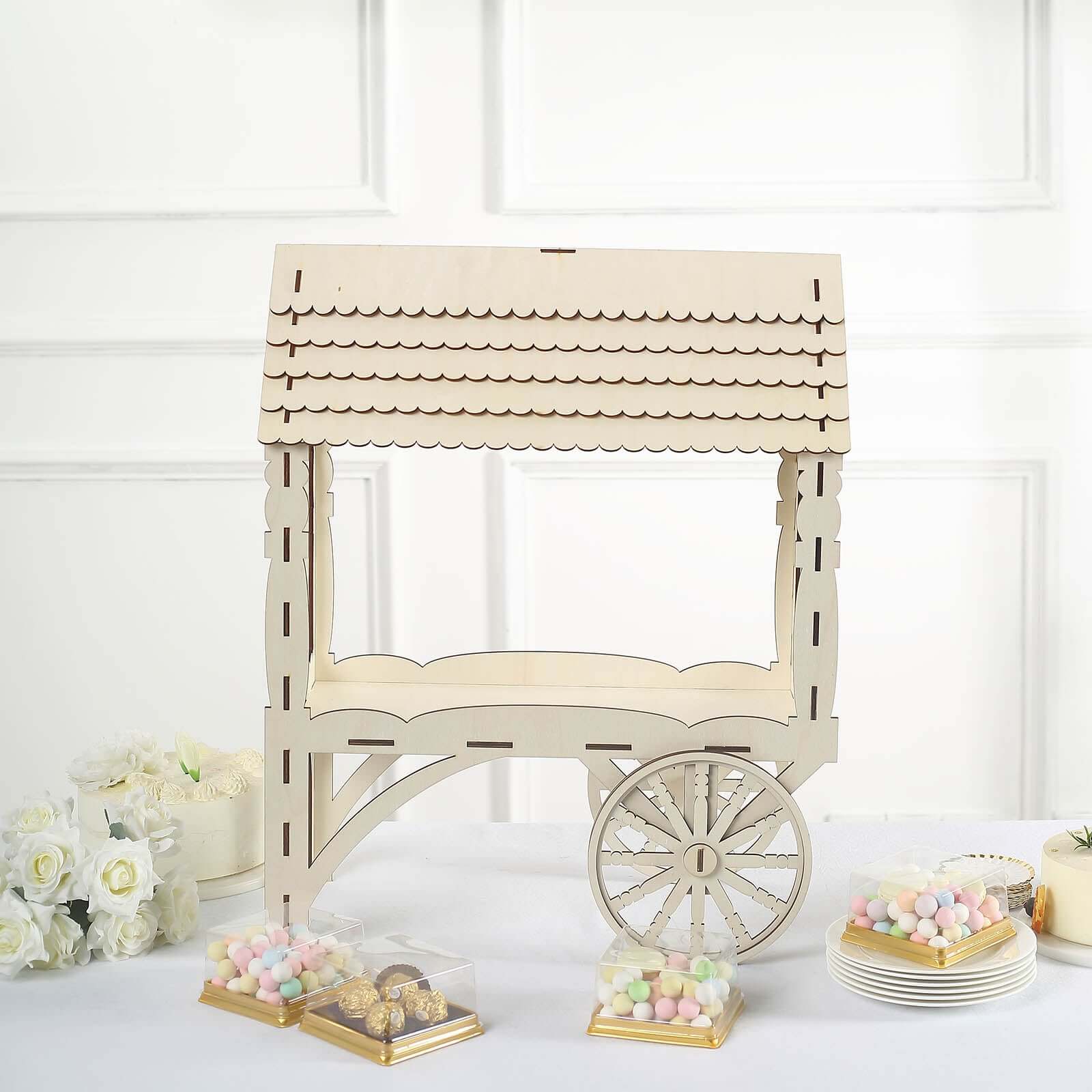 Mini Wooden Dessert Display Candy Cart Sweet Stall Design Natural - Tabletop Cupcake Stand 25