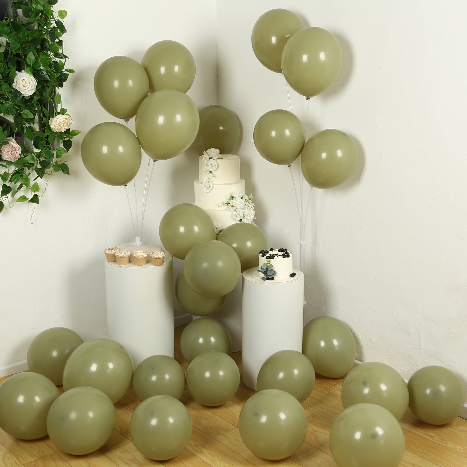 50 Pack Matte Pastel Olive Green Biodegradable Balloons 12, Round Eco-friendly Thick Latex Party Balloons