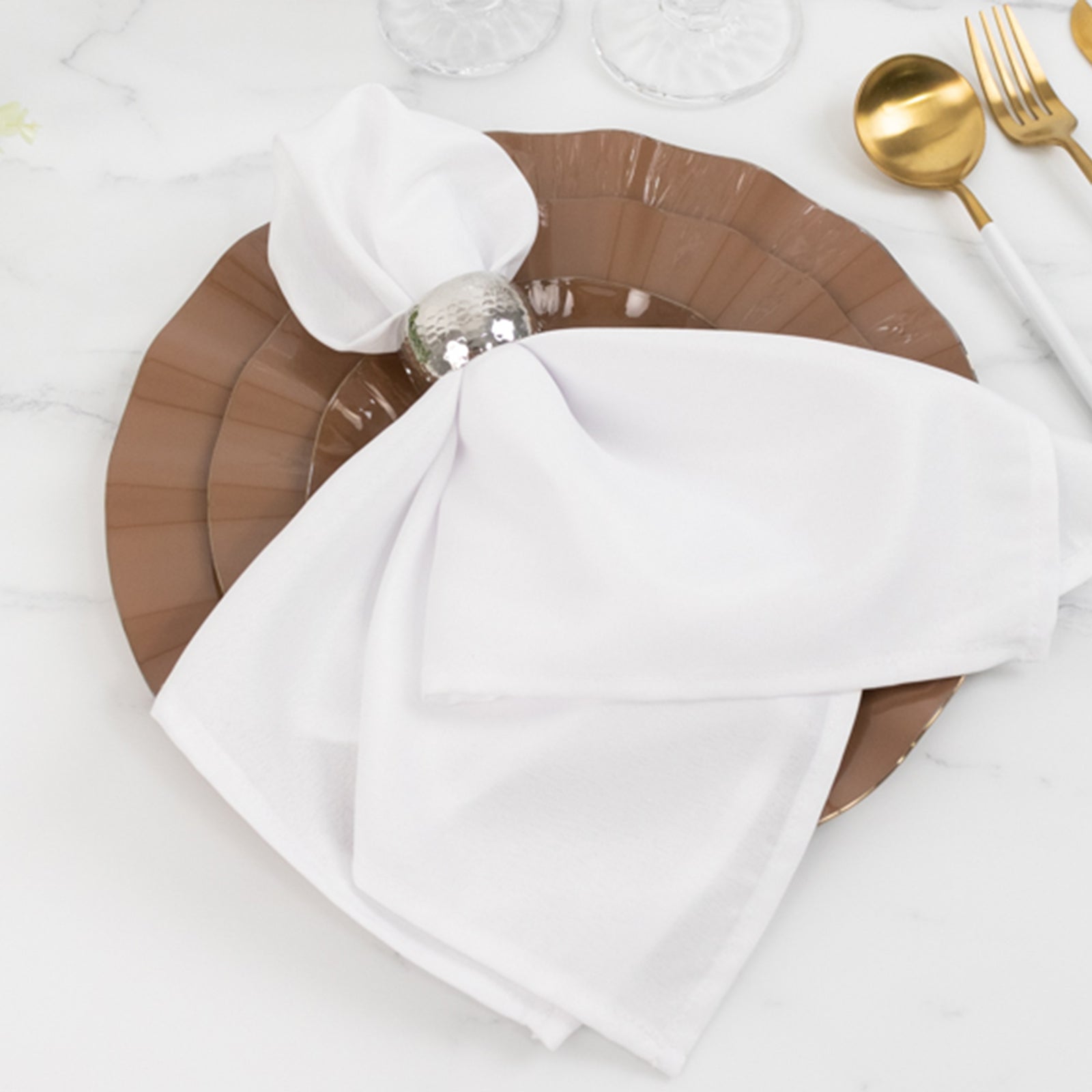 10-Pack Plastic Round 6 Dessert Plates in Coffee Brown Ruffled Rim with Gold Edging - Sturdy Disposable Salad Appetizer Dinnerware