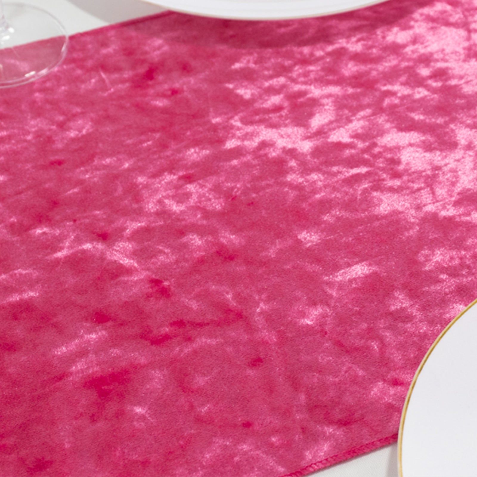 Premium Crushed Velvet 12x108 Table Runner Fuchsia - Soft & Wrinkle-Resistant Table Linen