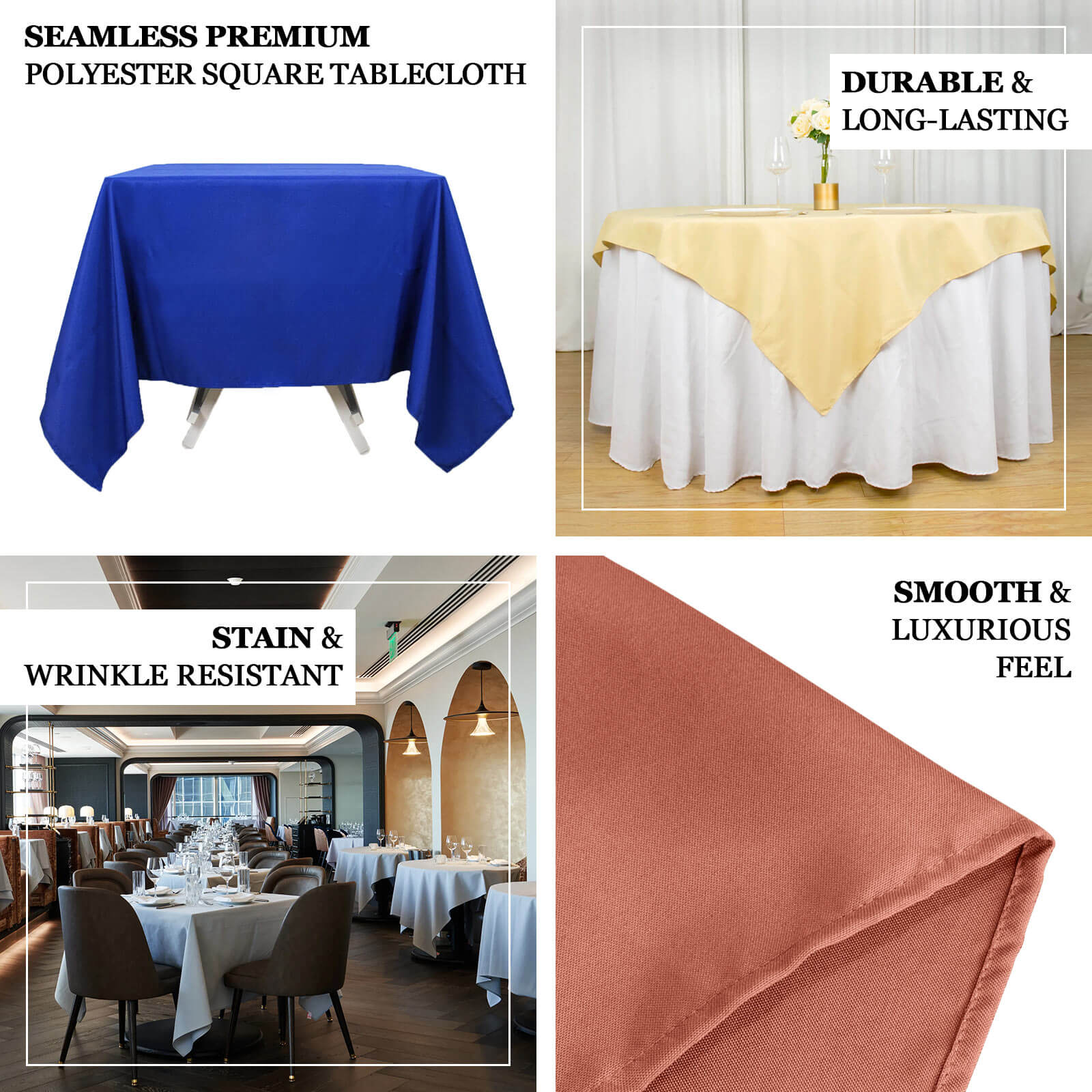 Premium Polyester 54x54 Square Tablecloth Champagne - 220GSM Stain and Wrinkle-Resistant Table Cover