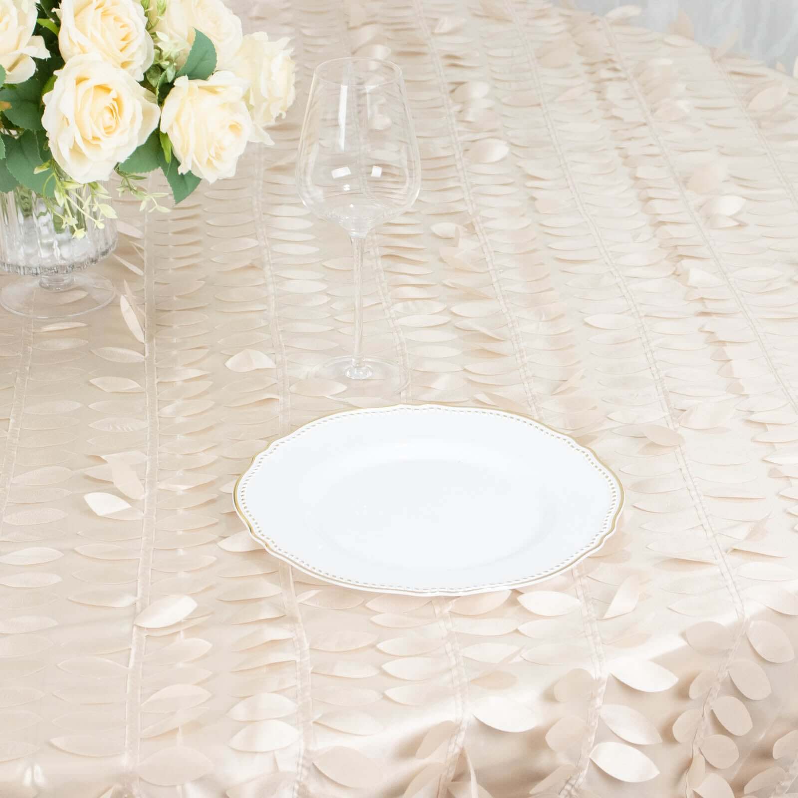 Taffeta 132 Round Tablecloth Beige 3D | 3D Leaf Petal Design Seamless Table Cover