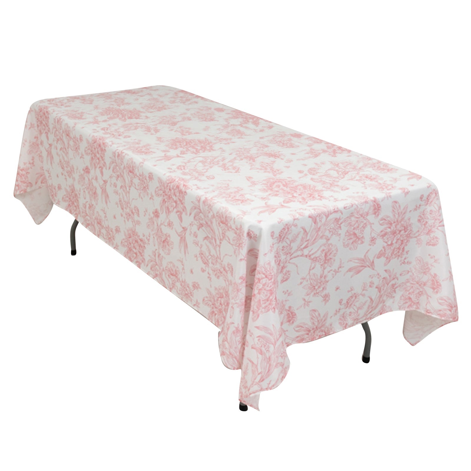 Polyester 60x102 Rectangle Tablecloth White - Pink French Toile Pattern for Modern Occasions