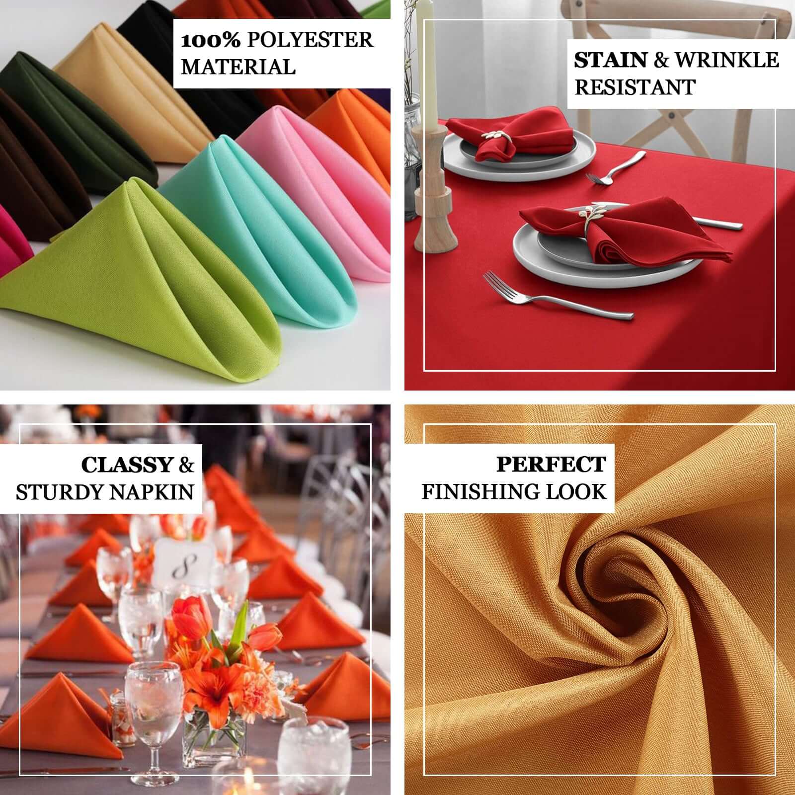 5 Pack Cinnamon Rose Seamless Cloth Dinner Napkins, Wrinkle Resistant Linen 17x17