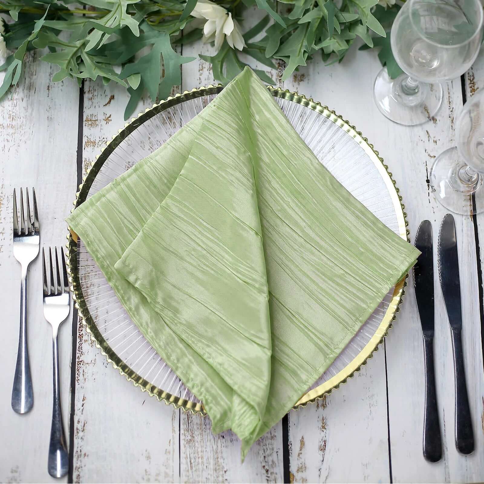 5 Pack Taffeta 20x20 Napkins Sage Green - Accordion Crinkle Dinner Napkins