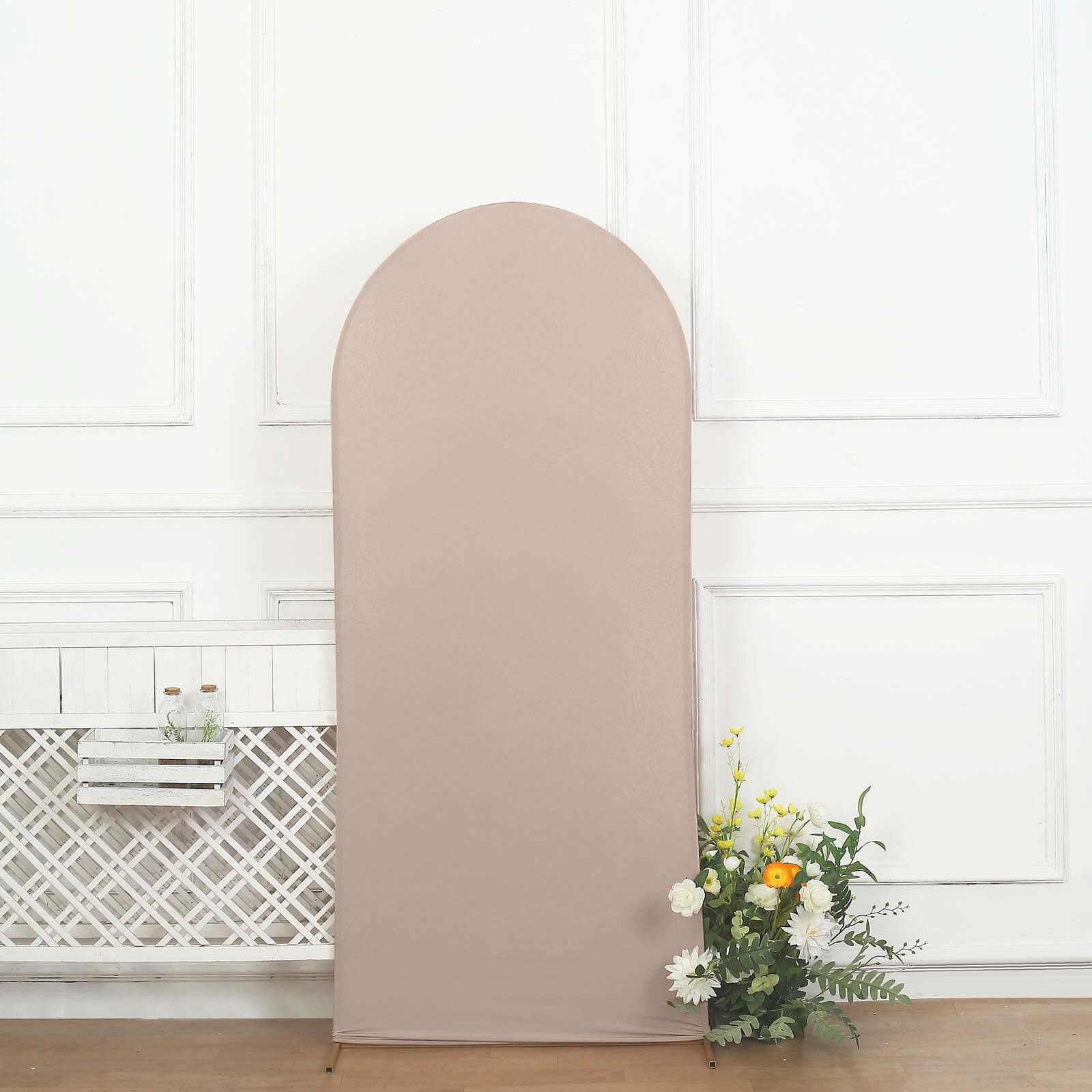 6ft Matte Nude Spandex Fitted Chiara Backdrop Stand Cover For Round Top Wedding Arch