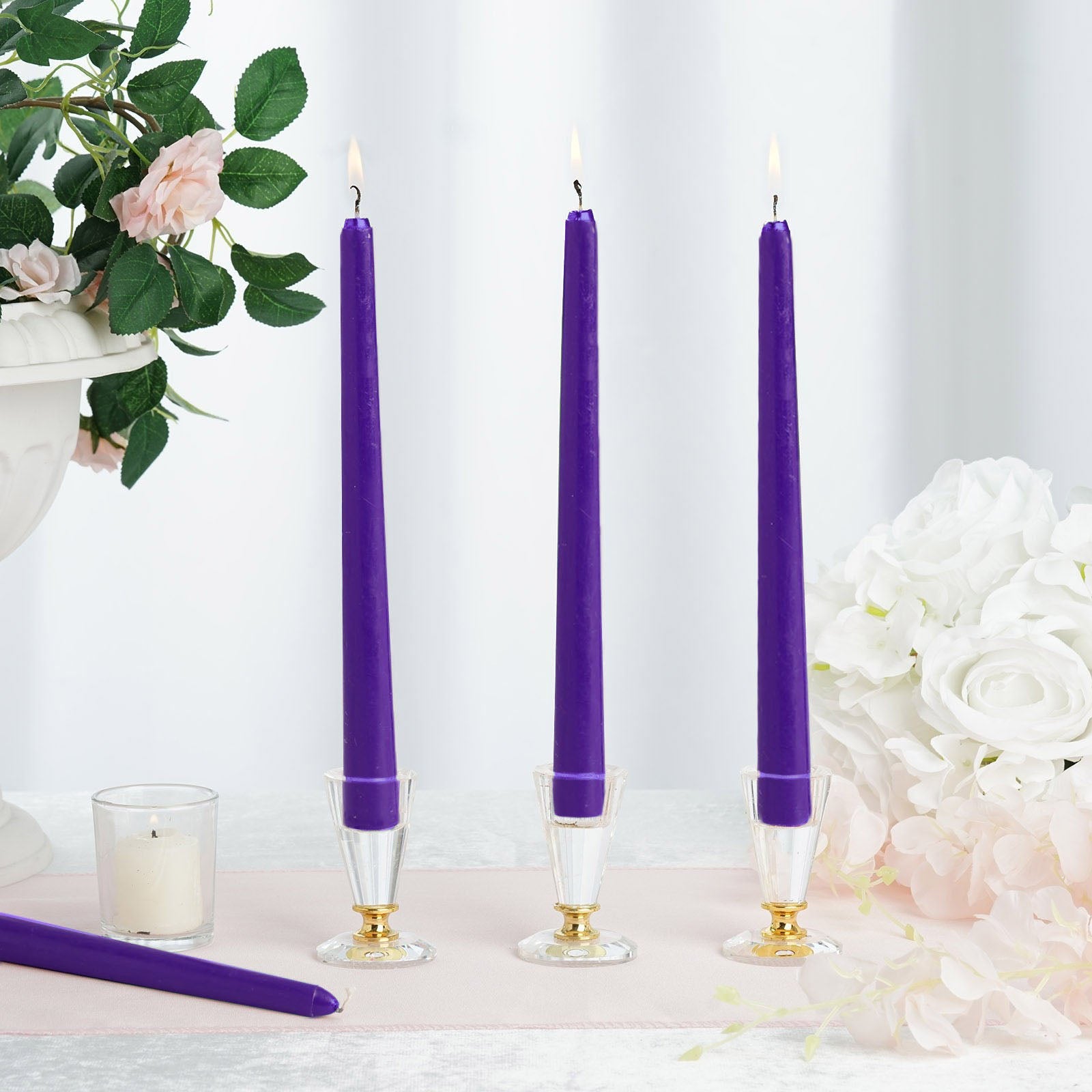 12-Pack Taper Candles Premium Wax Design Purple - Unscented Candles for Upscale Settings 10