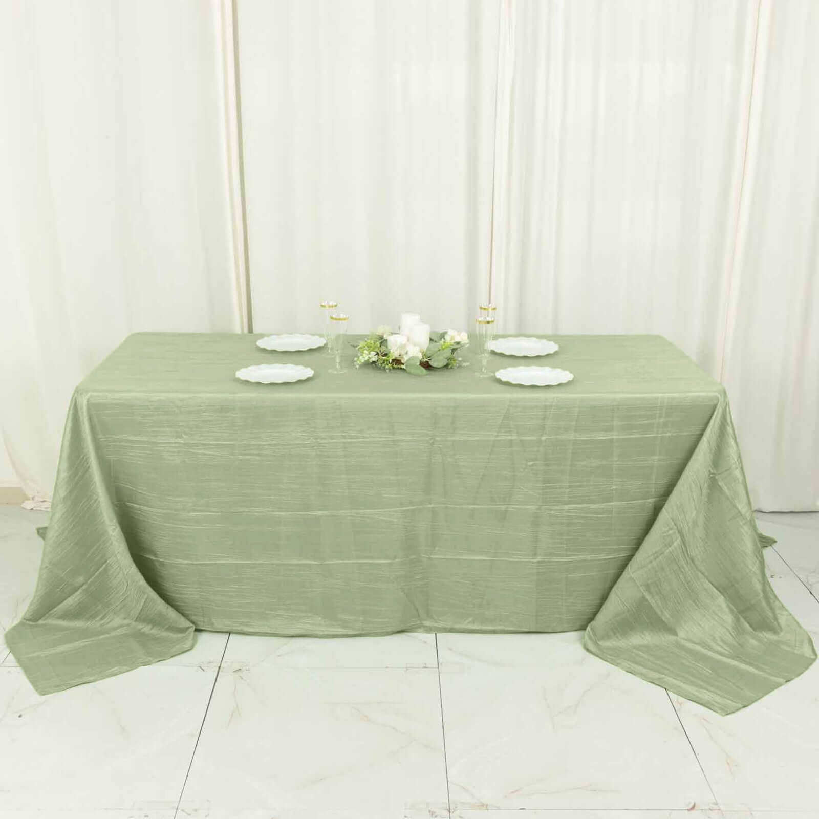 Taffeta 90x132 Rectangle Tablecloth Sage Green - Seamless Accordion Crinkle Table Cover