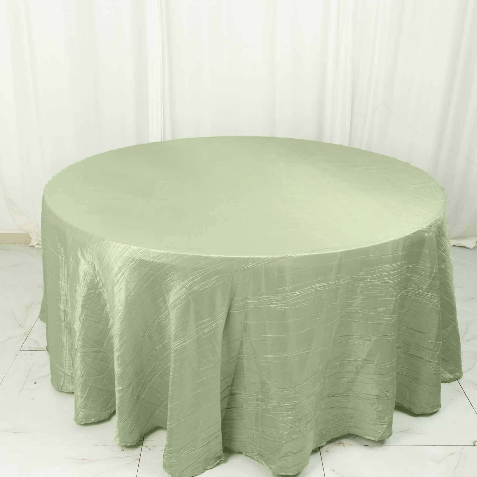 Taffeta 120 Round Tablecloth Sage Green - Seamless Accordion Crinkle Table Cover