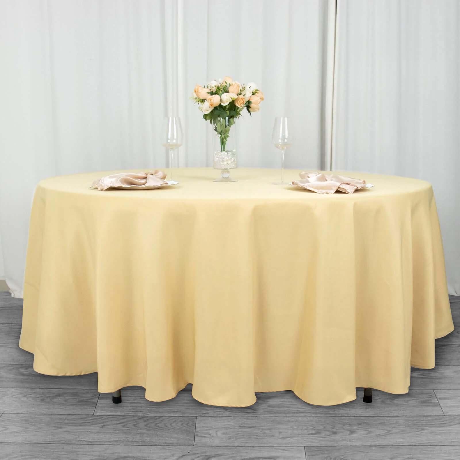 Premium Polyester 108 Round Tablecloth Champagne - Wrinkle-Resistant 220GSM Table Cover
