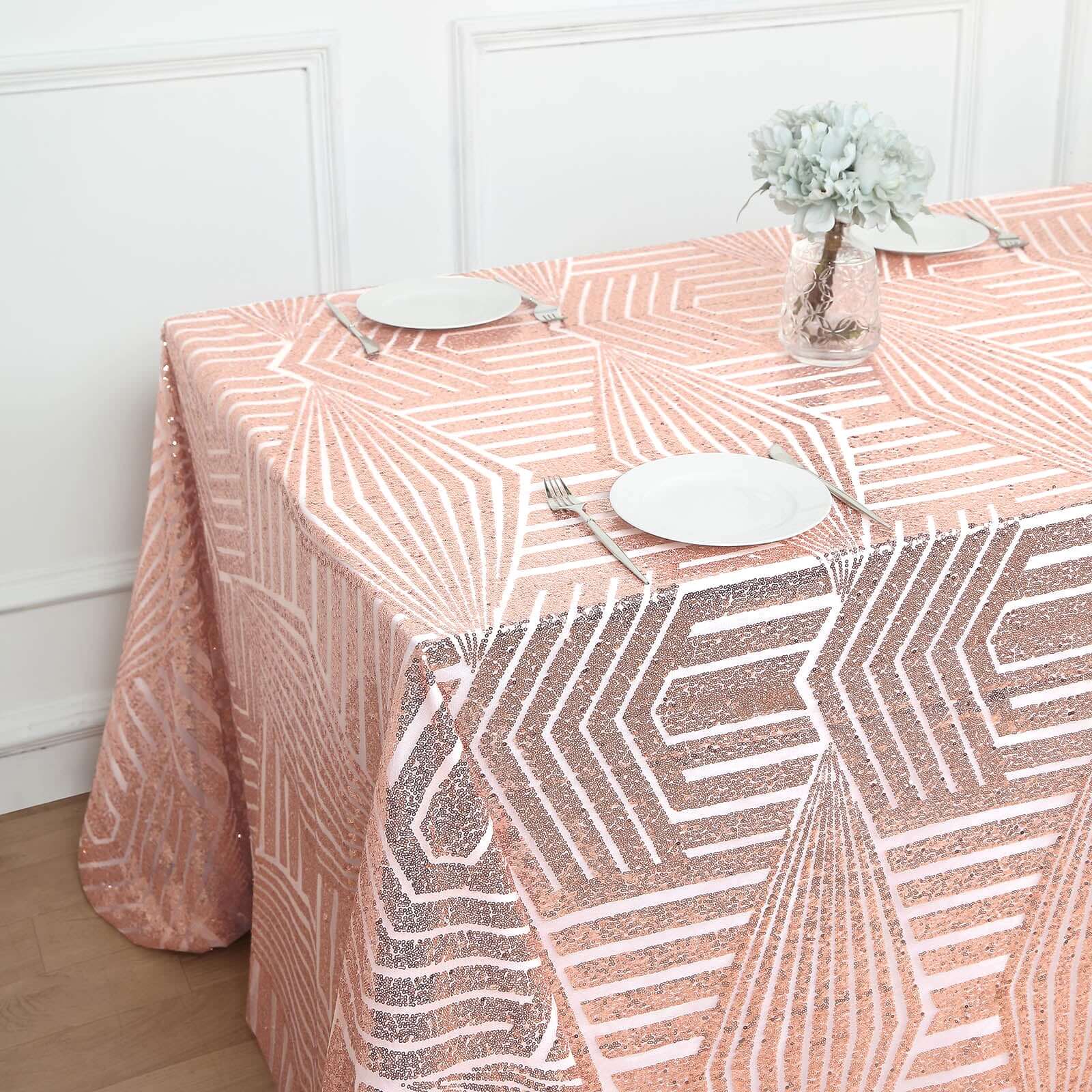 Sequin 90x132 Rectangle Tablecloth Rose Gold - Seamless Diamond Table Cover