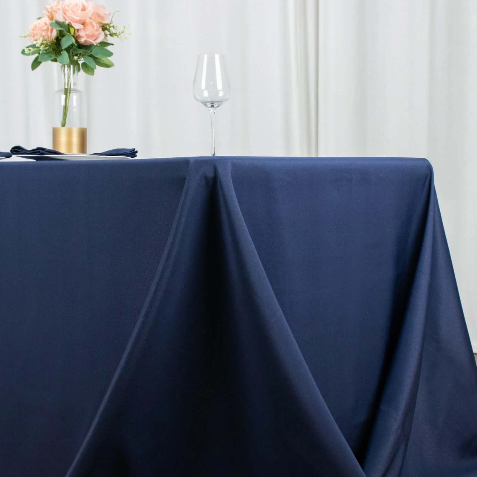 Premium Polyester 90x156 Rectangle Tablecloth Navy Blue - Seamless 220GSM Stain-Resistant Table Cover
