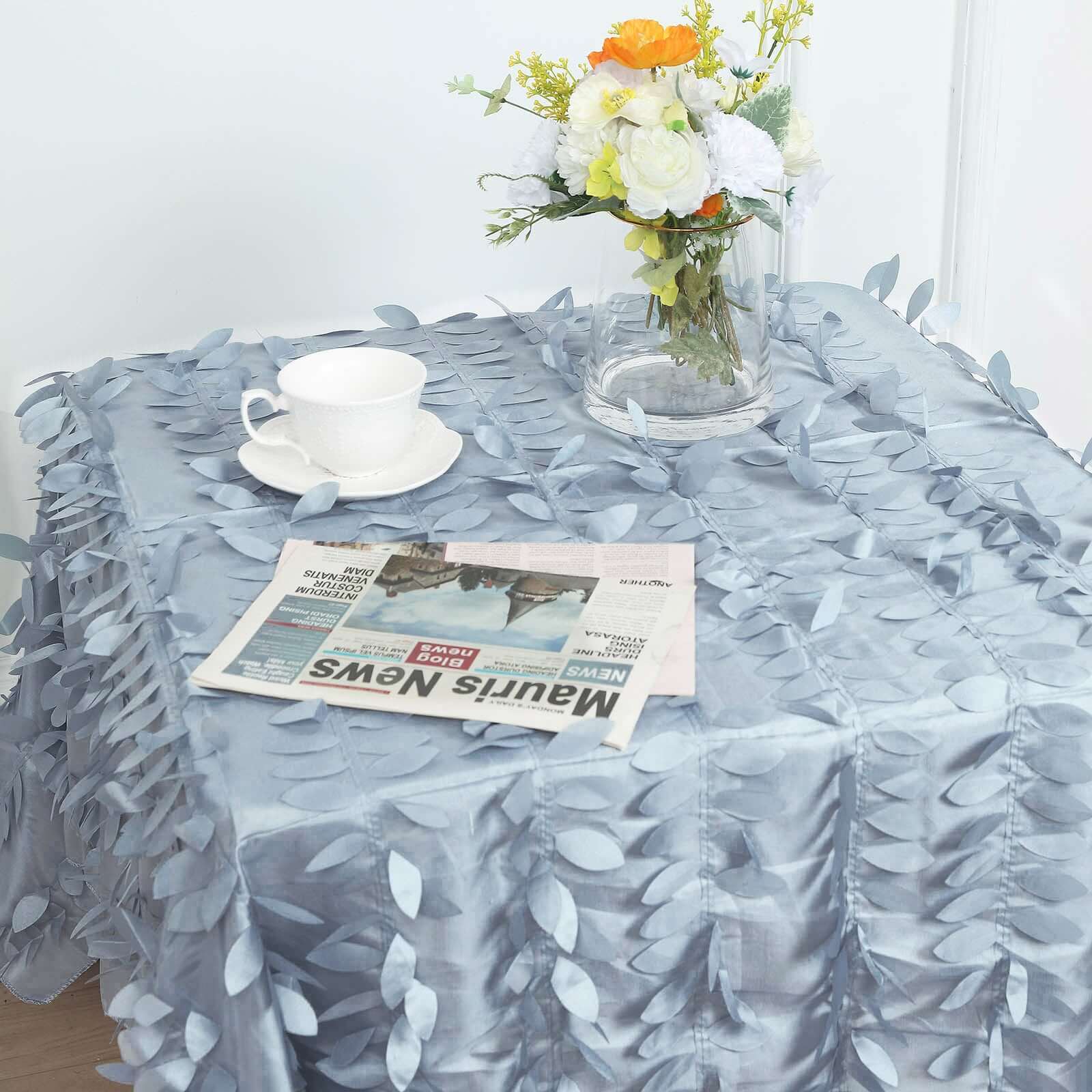 Taffeta 54x54 Square Tablecloth Dusty Blue 3D Leaf Petal Table Cover