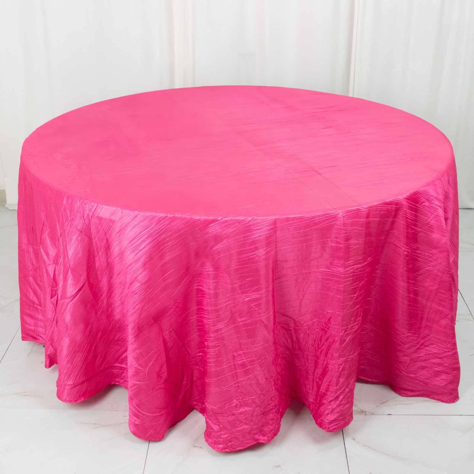 Taffeta 120 Round Tablecloth Fuchsia - Seamless Accordion Crinkle Table Cover