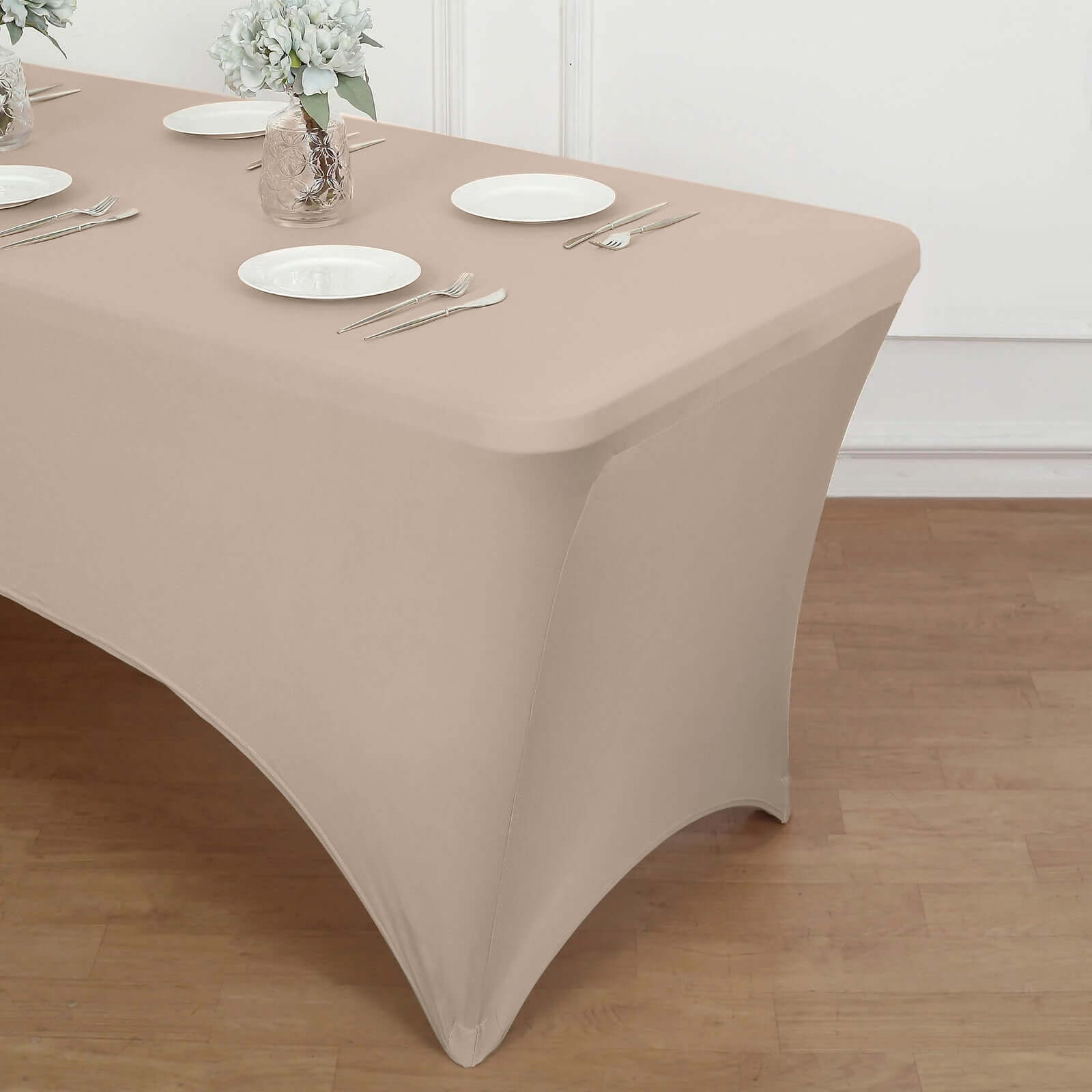 Stretch Spandex 6ft Rectangle Tablecloth Nude - Durable Form-Fitting Table Cover