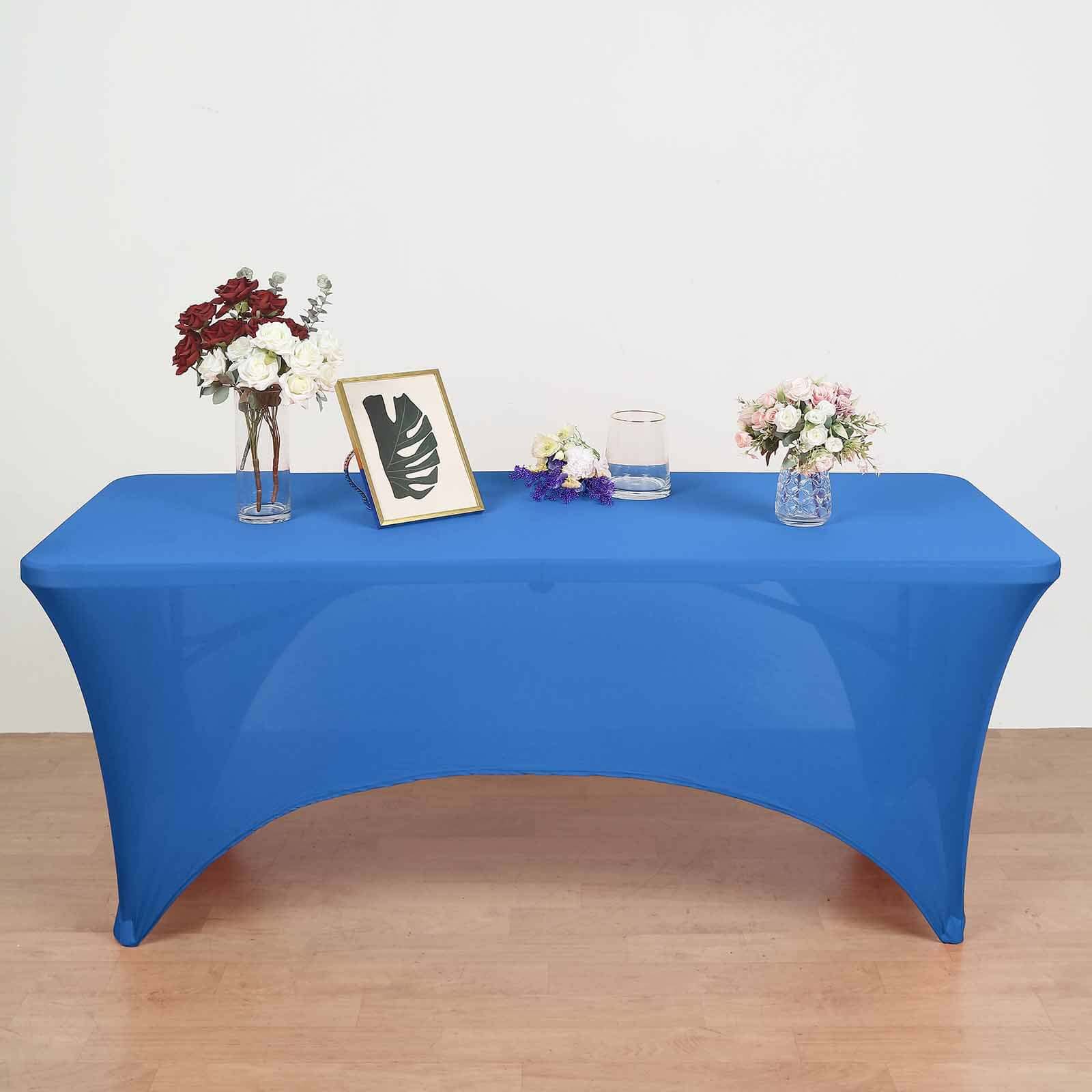 Stretch Spandex 72x30 Rectangular Table Cover Royal Blue with Curved Open Back Design Tailored Professional Look