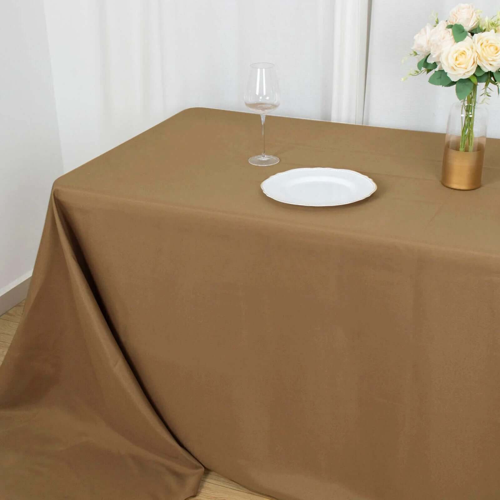 Polyester 90x156 Rectangle Tablecloth Taupe - Seamless Wrinkle-Resistant Table Cover