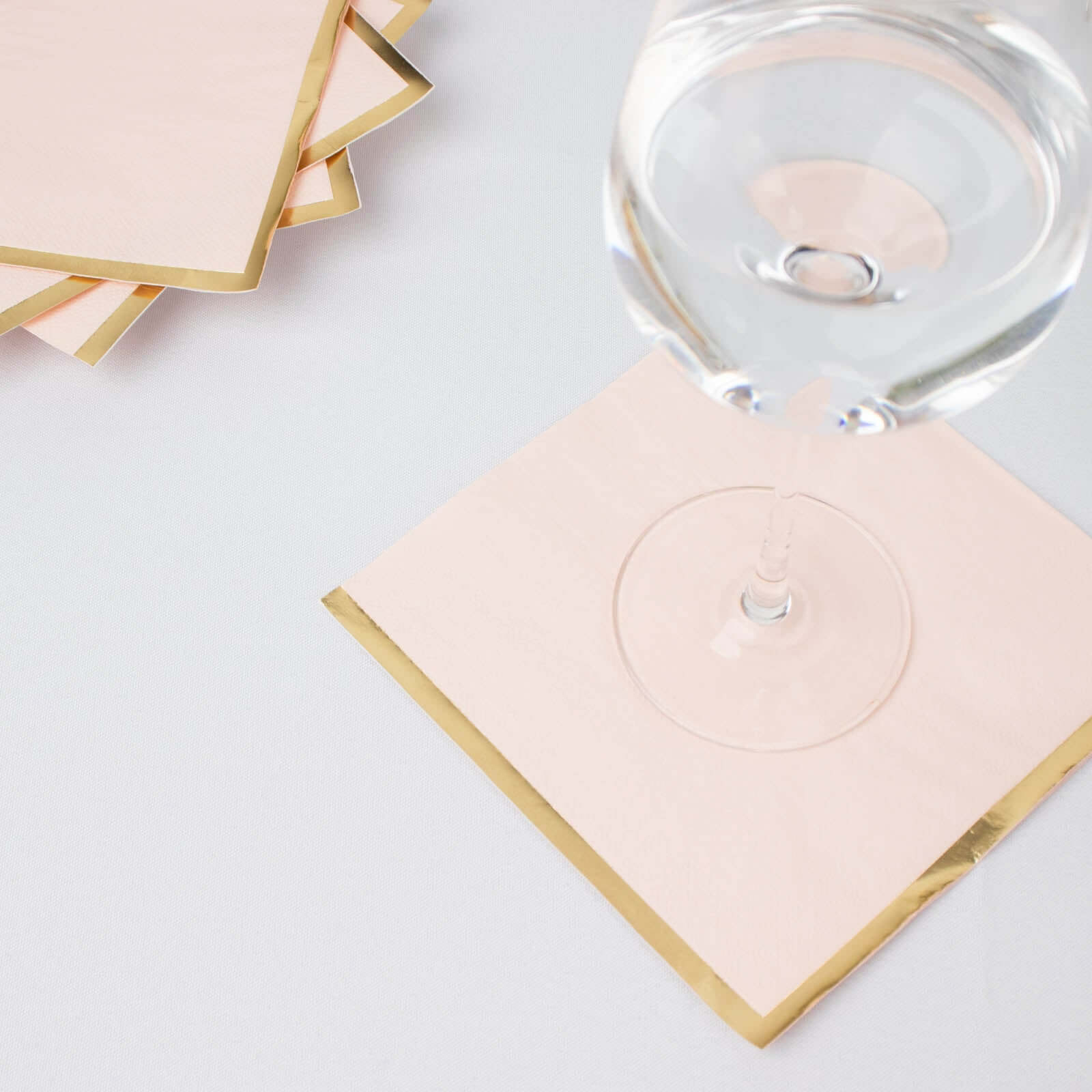 50-Pack Paper Beverage Napkins with Gold Foil Edge Blush - Disposable 2 Ply Cocktail Napkins for Events 6.5x6.5