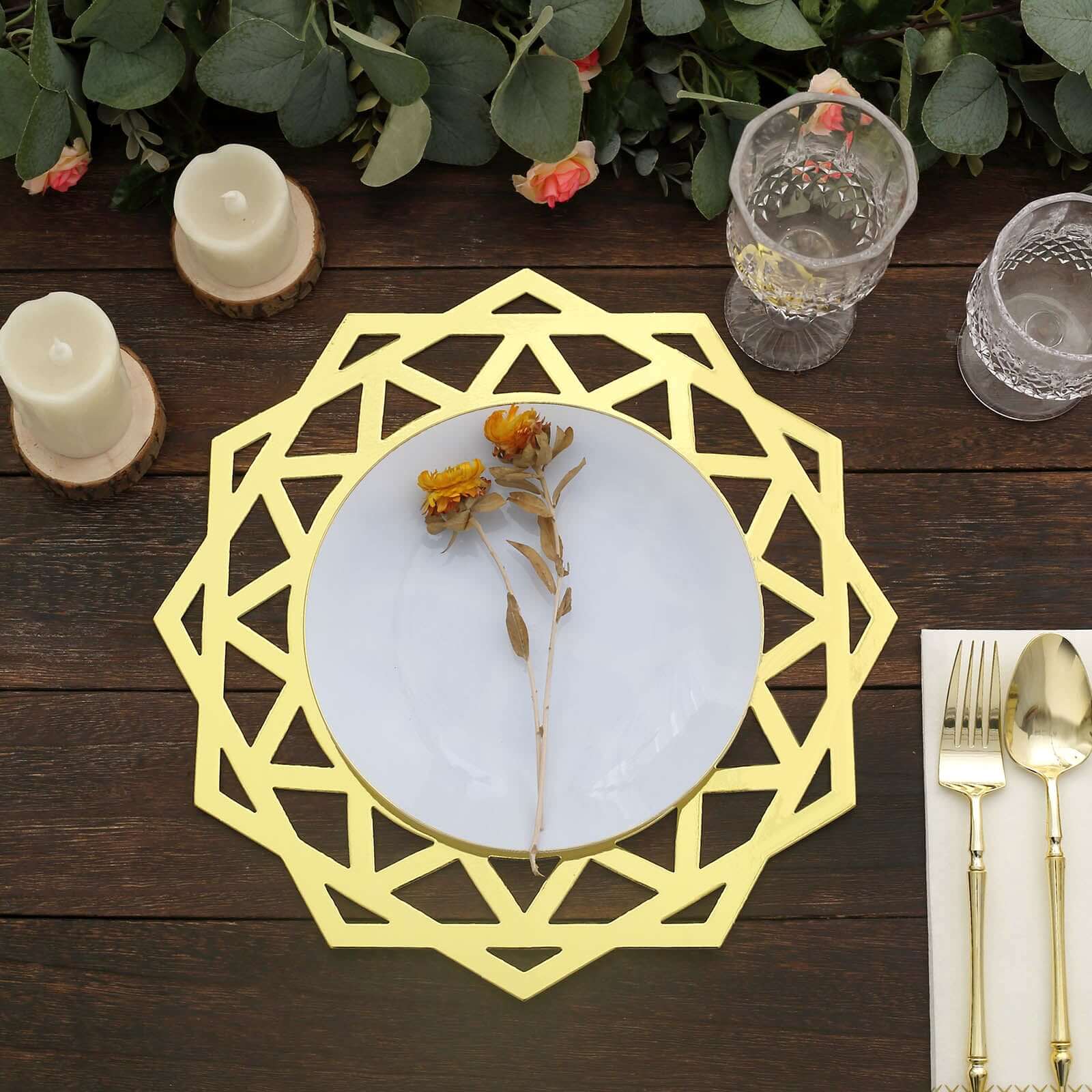 6-Pack Disposable Table Placemats in Metallic Gold Laser Cut Geometric Star Design - 700GSM Cardboard Placemats for Glamorous Table Settings 13