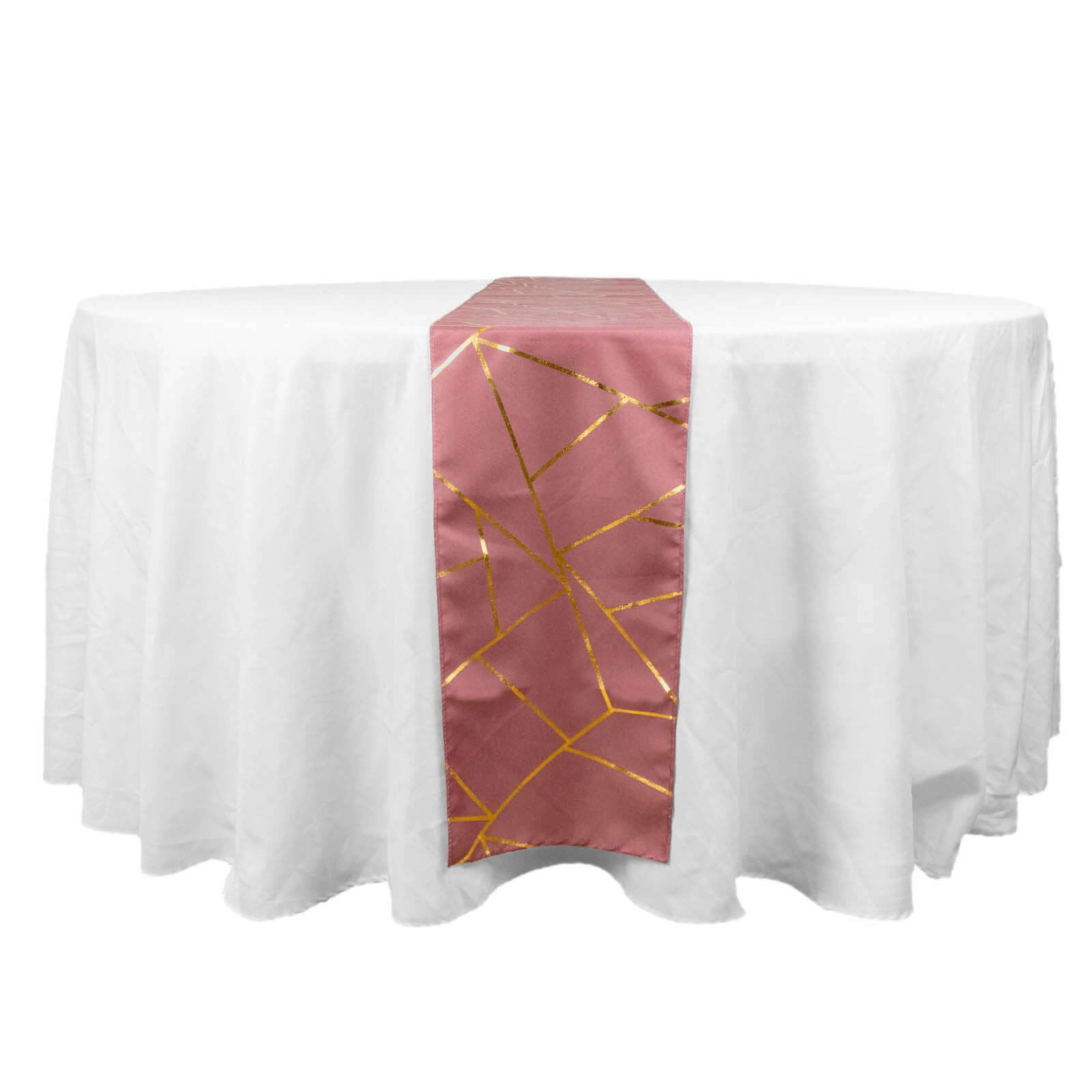 Polyester 9ft Table Runner Cinnamon Rose with Gold Foil Modern Geometric Accent