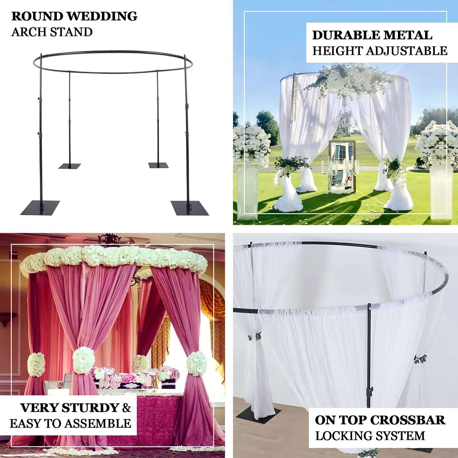 10ft Adjustable 4-Post Round Black Metal Backdrop Stand Canopy, Circular Wedding Event Arch Frame Chuppah