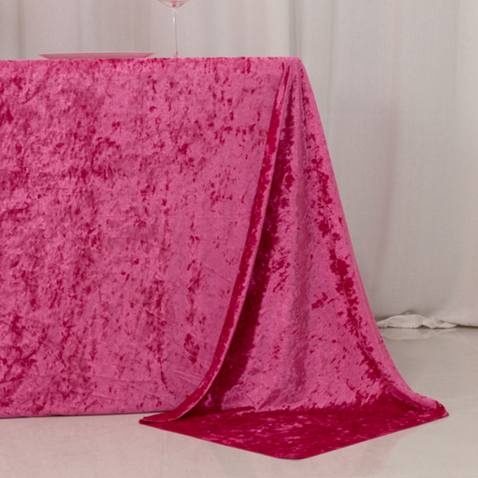 Premium Crushed Velvet 90x132 Rectangle Tablecloth Fuchsia - Reusable Soft & Seamless Table Cover