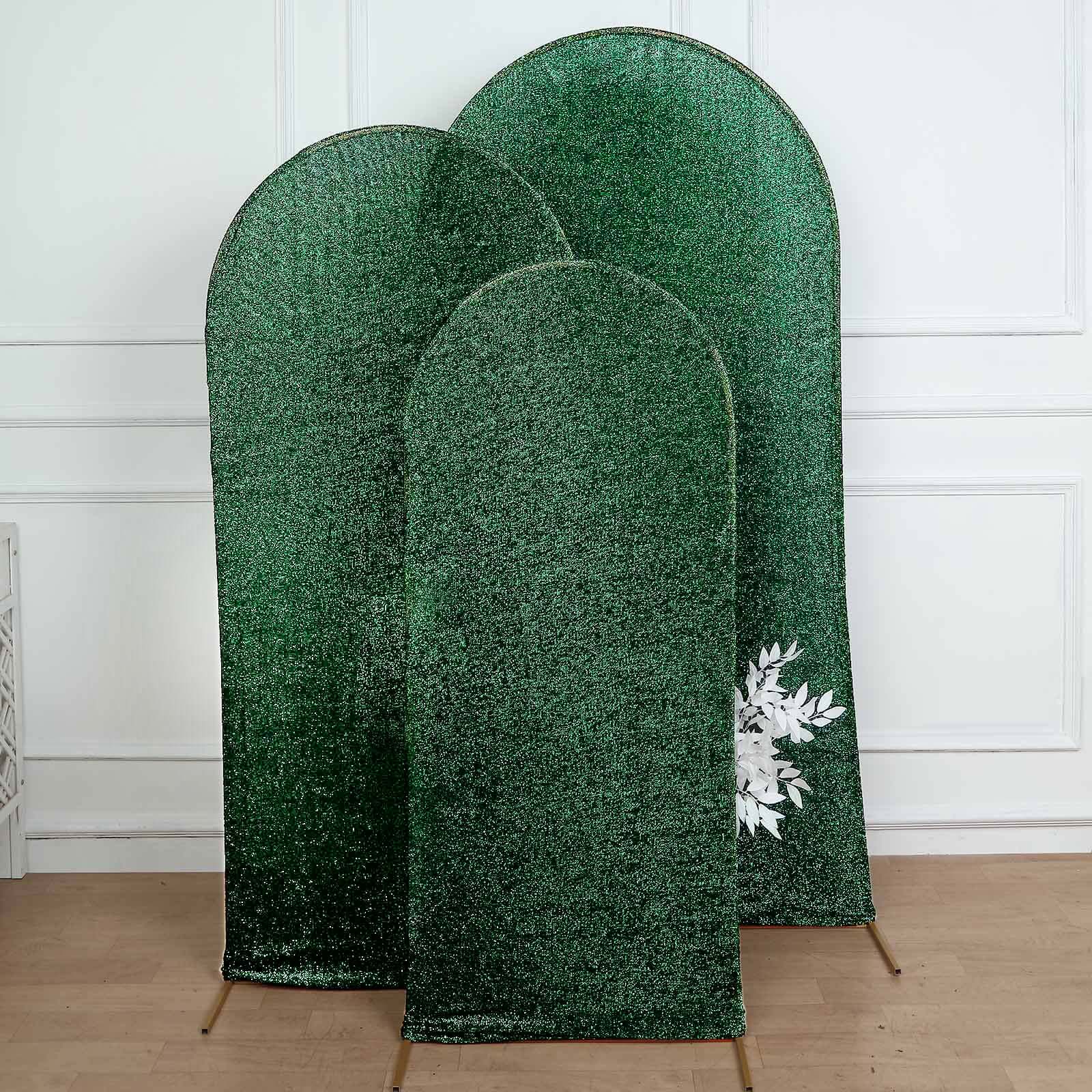 5ft Hunter Emerald Green Shimmer Tinsel Spandex Chiara Backdrop Stand Cover For Fitted Round Top Wedding Arch