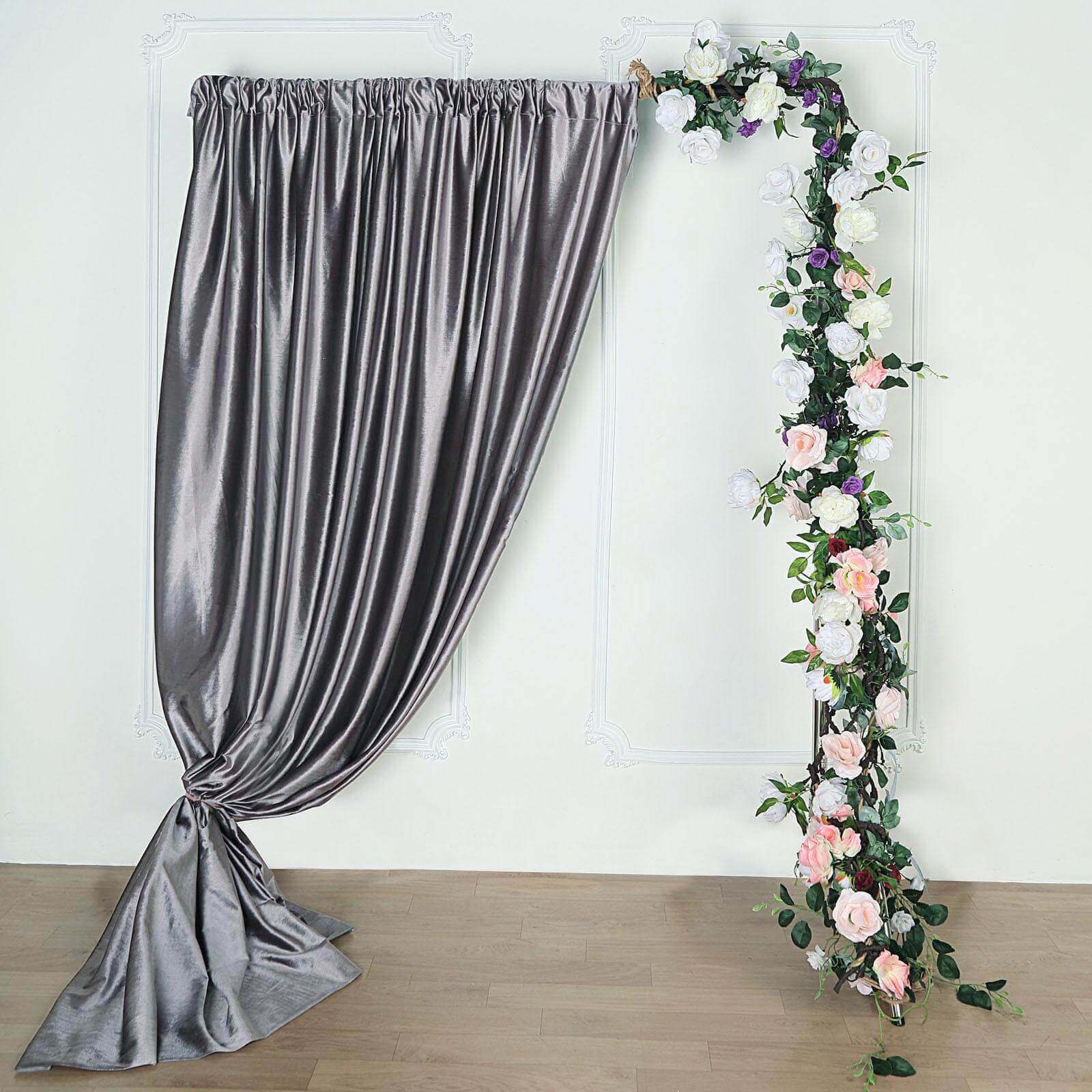 8ftx8ft Charcoal Gray Premium Smooth Velvet Event Curtain Drapes, Privacy Backdrop Event Panel with Rod Pocket