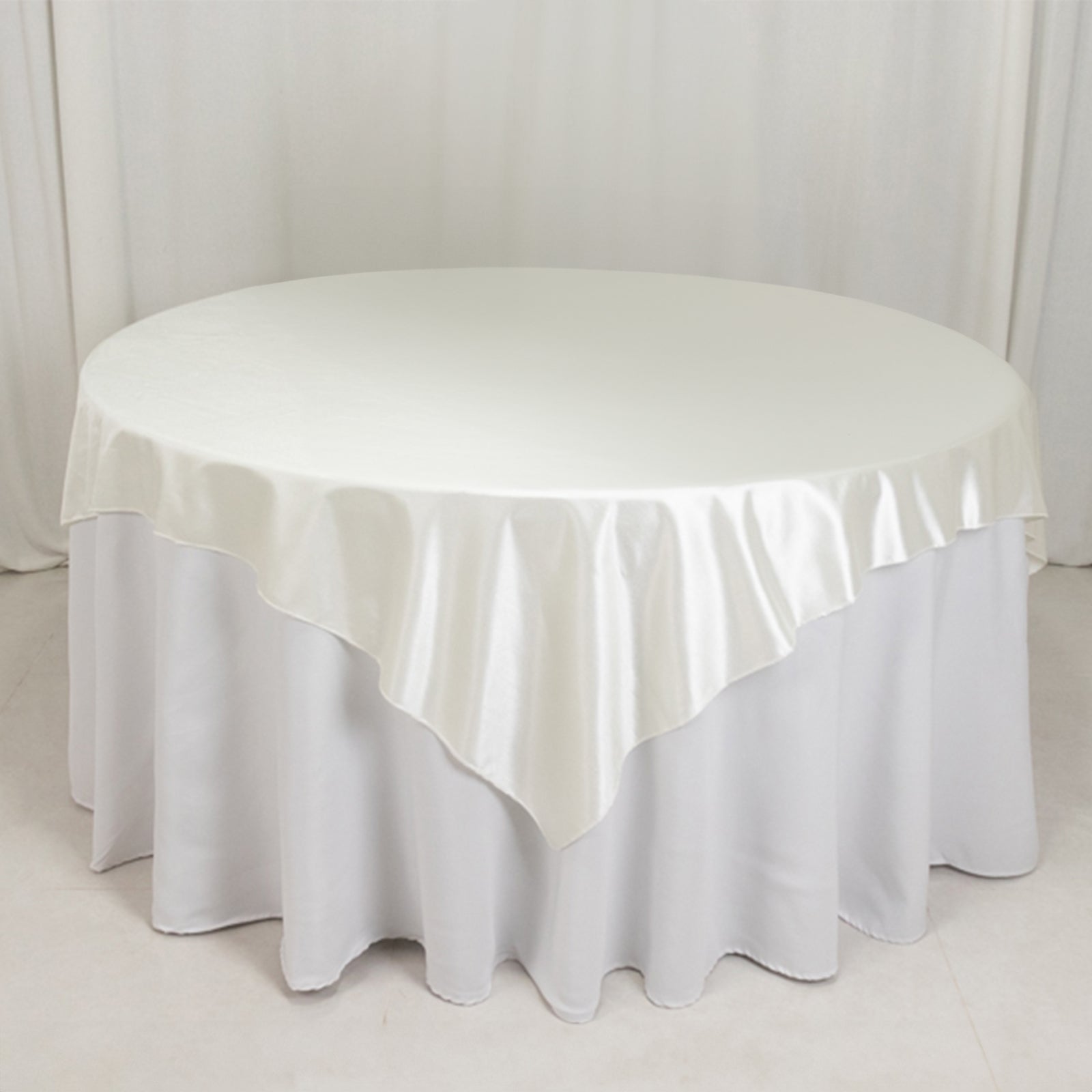 Premium Scuba 70x70 Table Overlay Square Tablecloth Shimmer Pearl White - Wrinkle Free & Stain Resistant Table Cover for Weddings and Parties