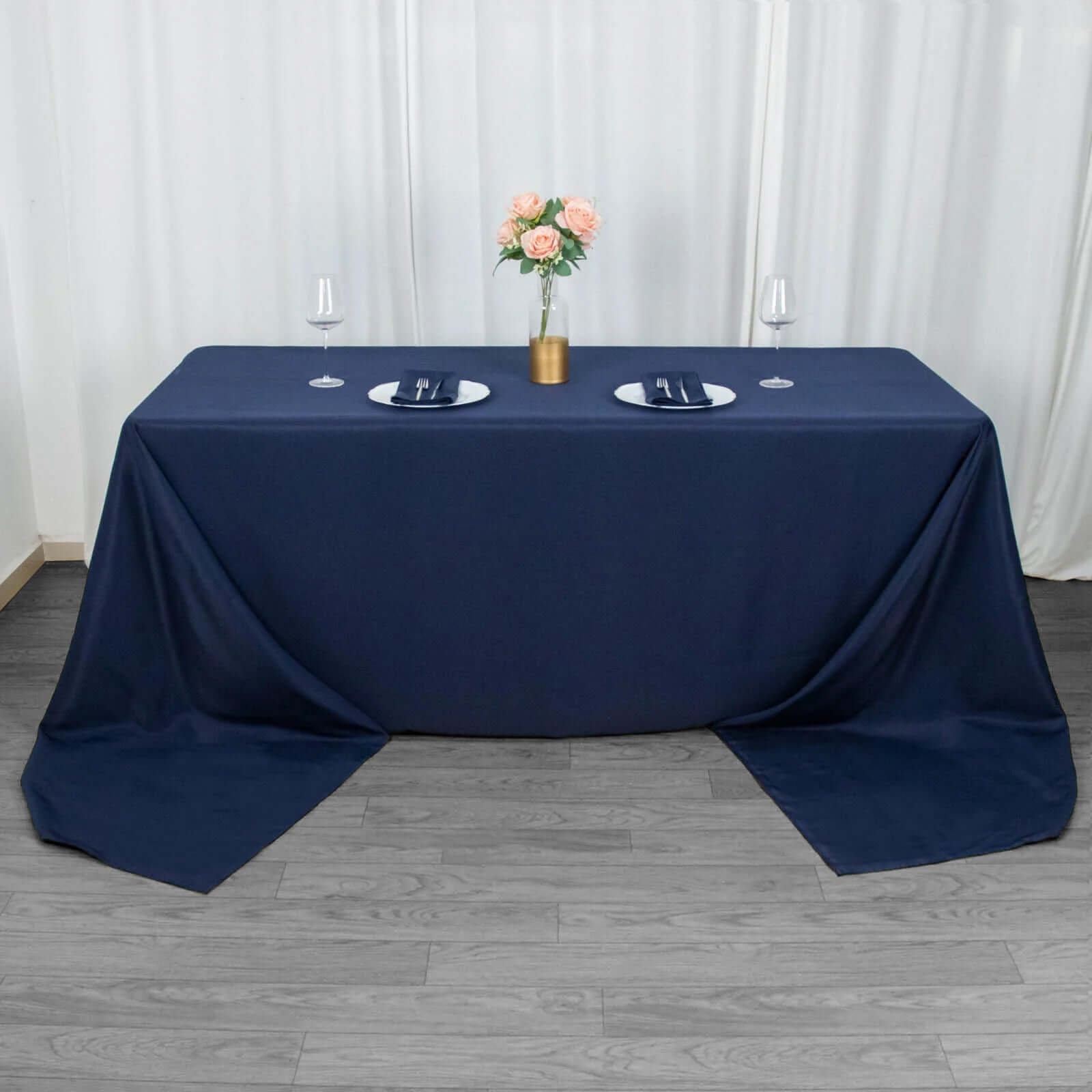 Premium Polyester 90x156 Rectangle Tablecloth Navy Blue - Seamless 220GSM Stain-Resistant Table Cover