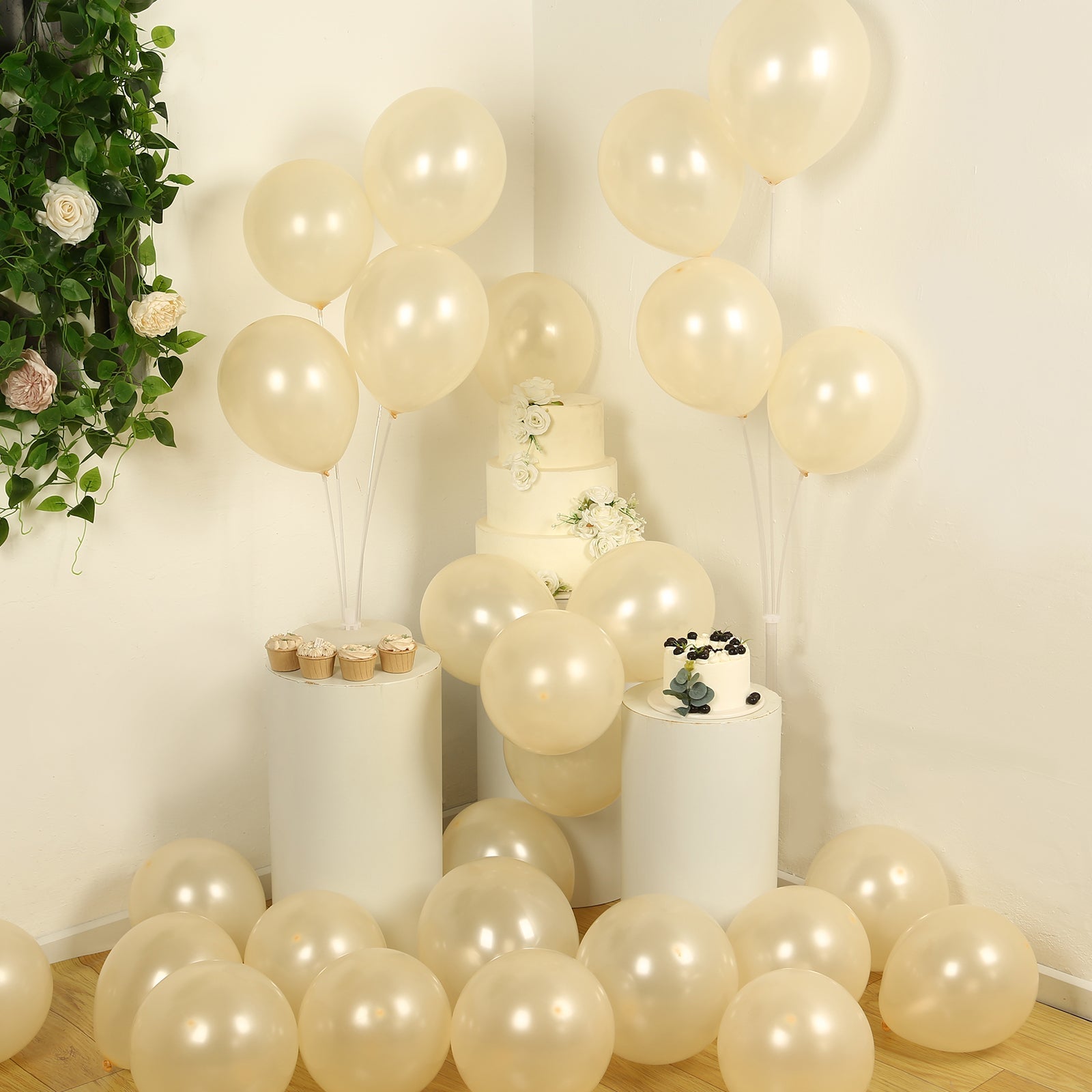 50 Pack Matte Pastel Cream Biodegradable Balloons 12, Round Eco-friendly Thick Latex Party Balloons