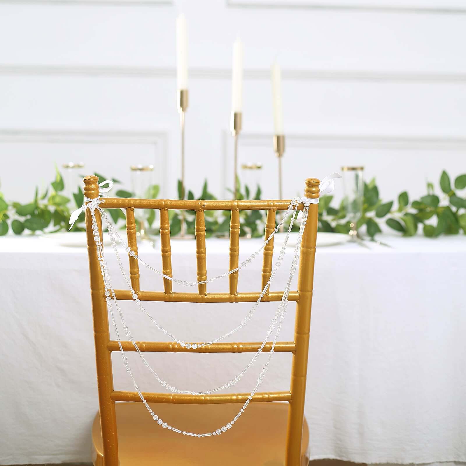 Faux Pearl Beaded 16 Chair Back Garland Sash Iridescent Gatsby-Inspired Style - Pre-Tied Chic Wedding Decor for Chiavari Chairs