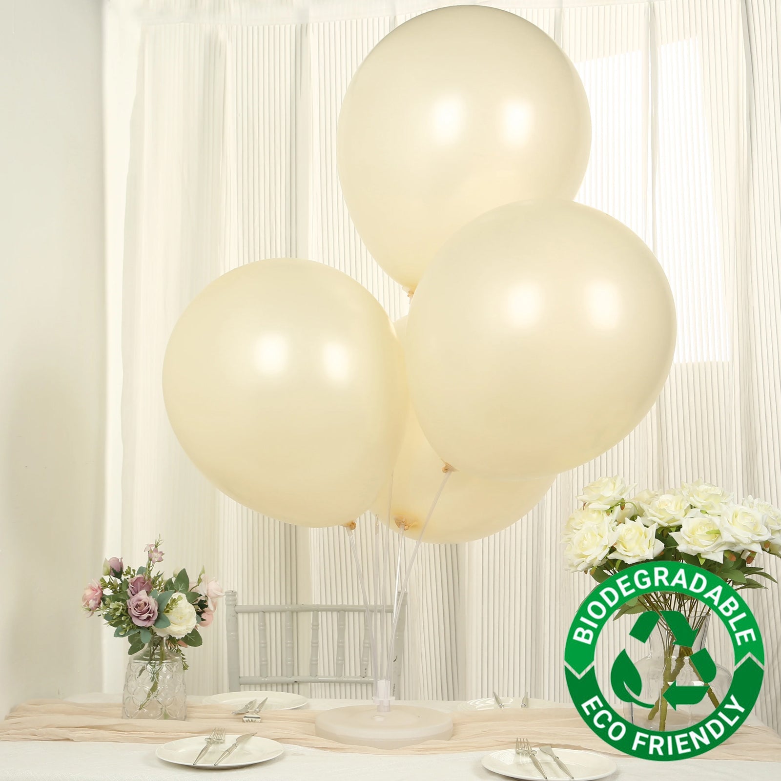 10 Pack Matte Pastel Cream Biodegradable Balloons 18, Round Eco-friendly Thick Latex Party Balloons