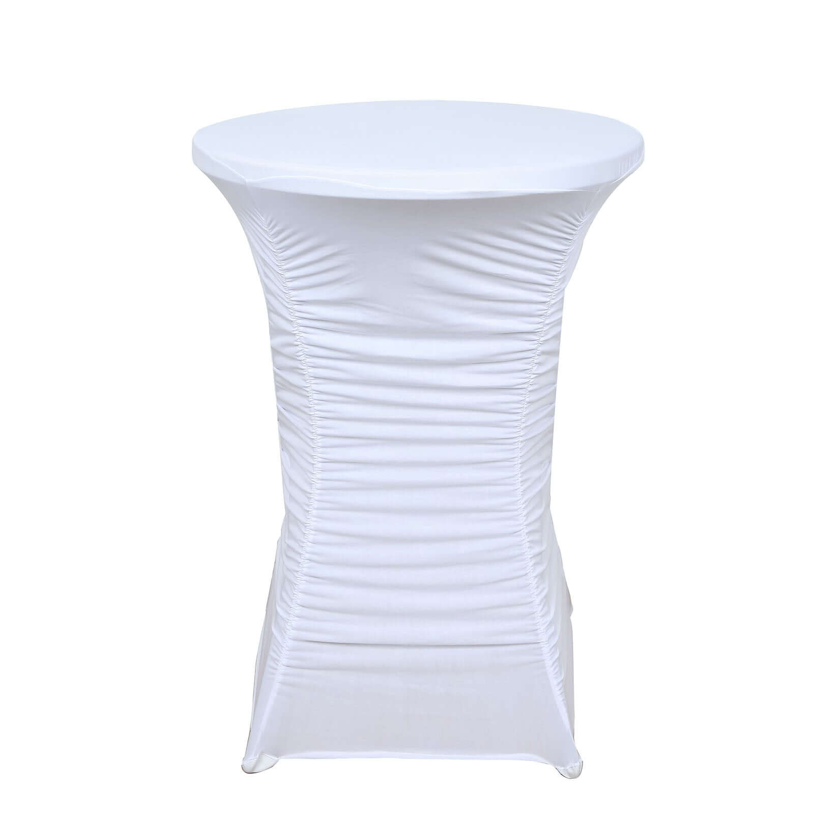 Heavy Duty Spandex 32 Fitted Round Cocktail Table Cover White Ruched Pleated - Durable Stretch Design