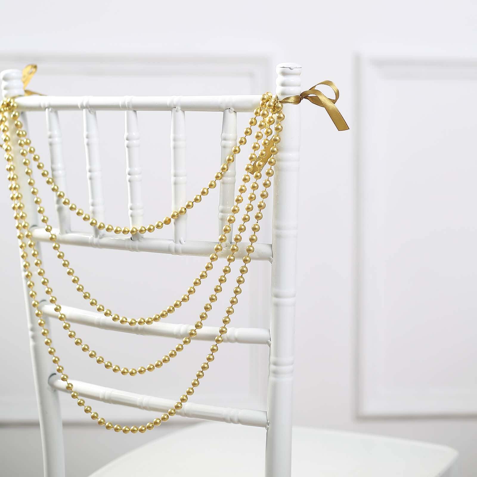 Faux Pearl Beaded 16 Chair Back Garland Sash Gold Gatsby-Inspired Style - Pre-Tied Chic Wedding Decor for Chiavari Chairs