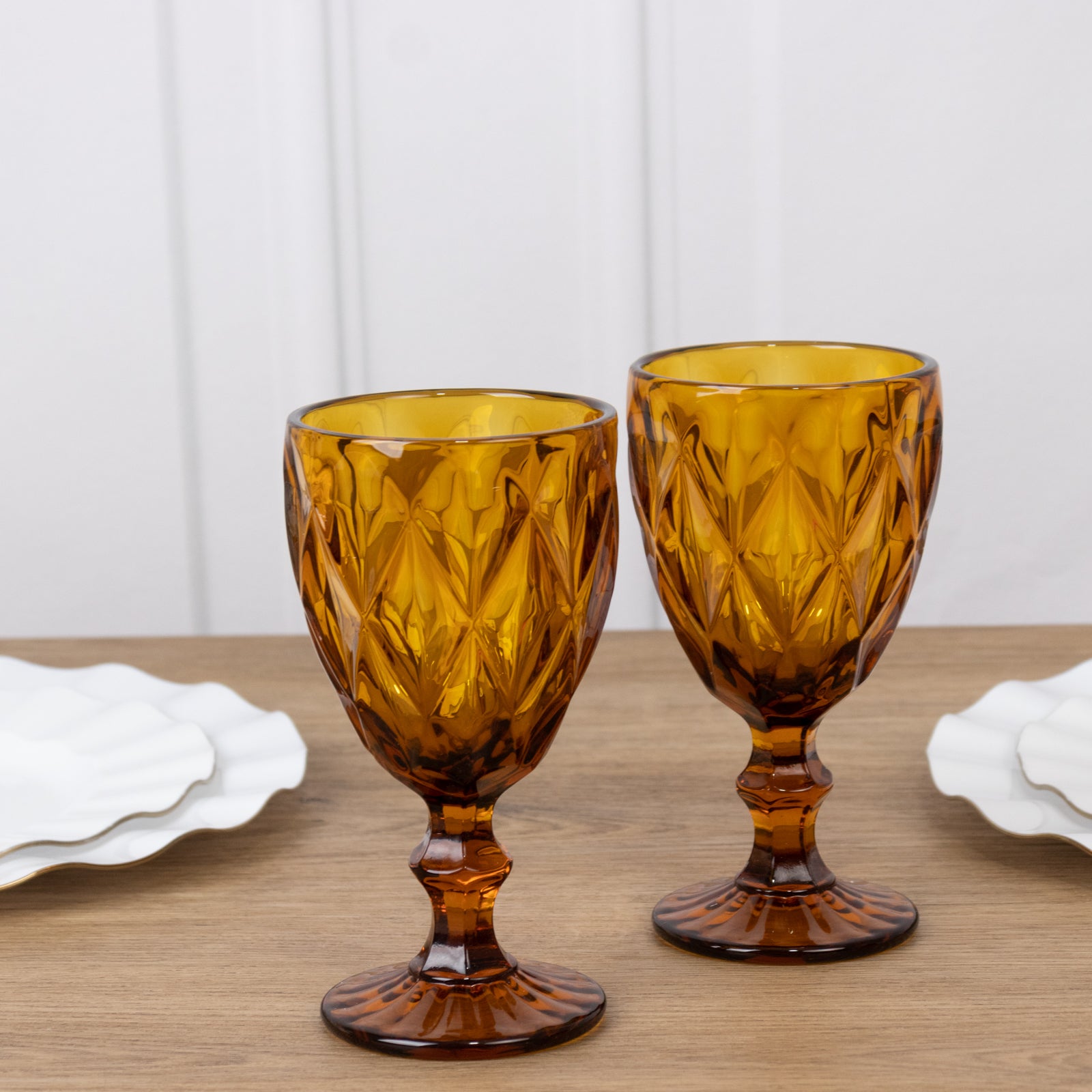 6-Pack Wine Glasses Amber Gold Embossed Crystal Cut Design Stemmed - Transparent Colored Goblets for Parties & Events 12oz 7