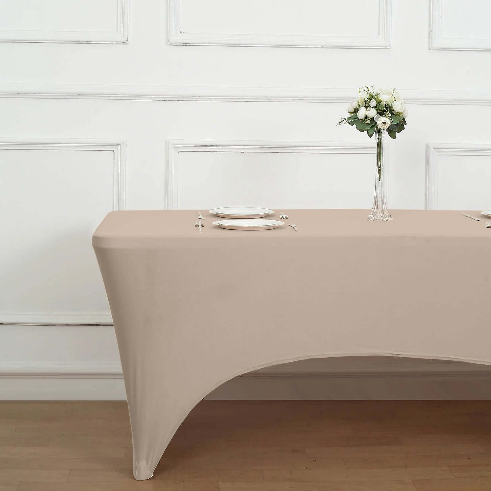 Stretch Spandex 6ft Rectangle Tablecloth Nude - Durable Form-Fitting Table Cover