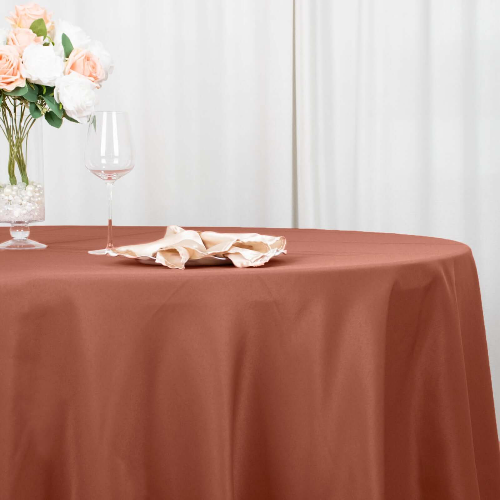 Premium Polyester 132 Round Tablecloth Terracotta (Rust) - Seamless 220GSM Wrinkle-Resistant Table Cover
