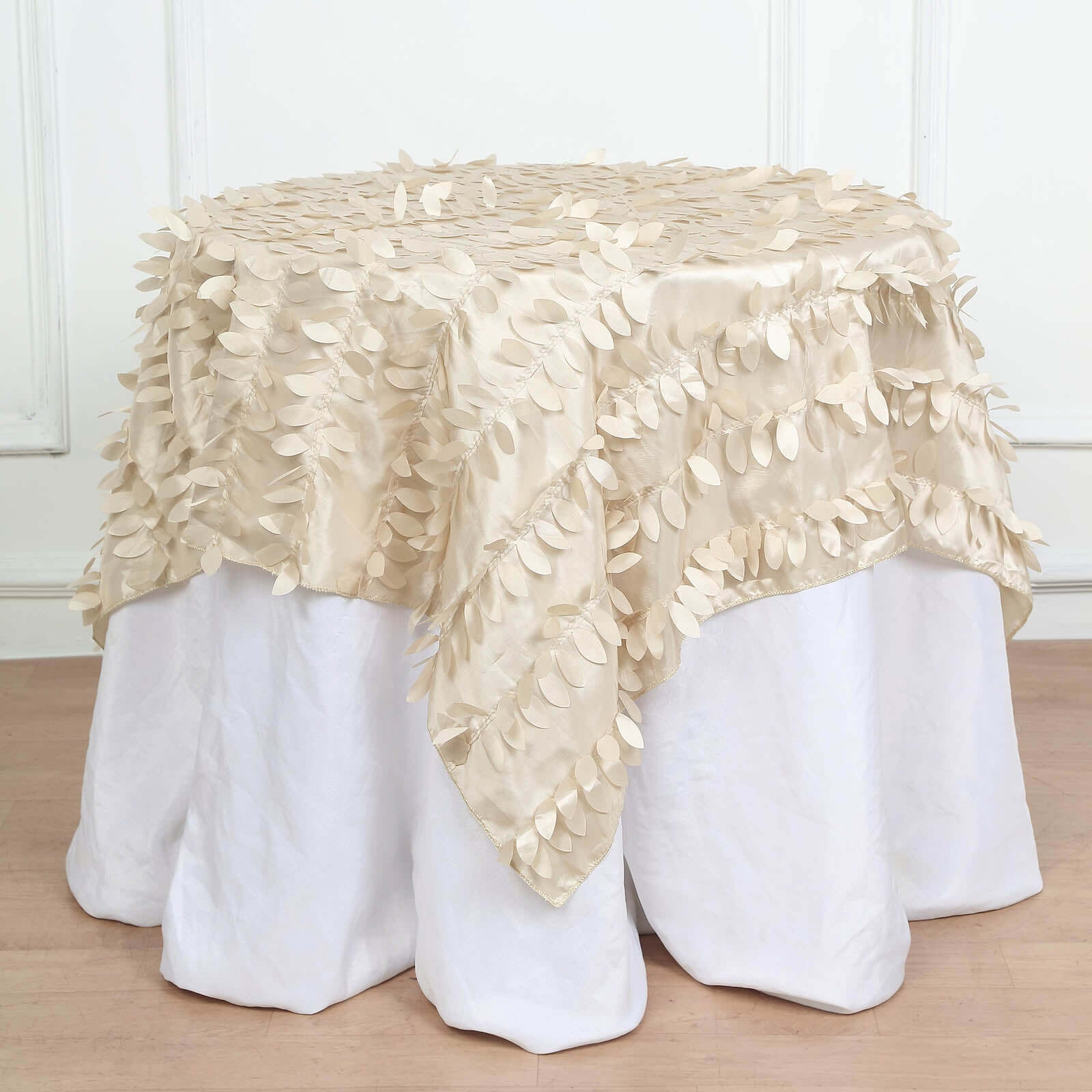 Taffeta 54x54 Table Overlay Square Tablecloth Beige 3D Leaf Petal Table Cover