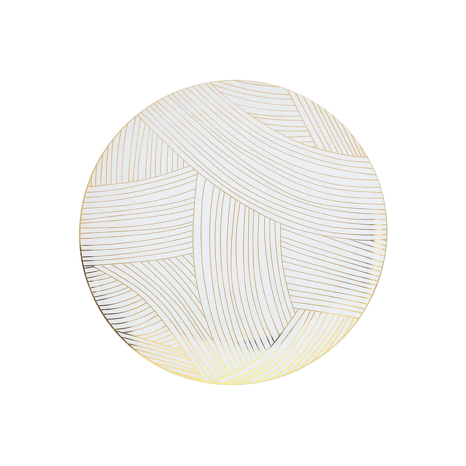 10-Pack Plastic 7 Round Dessert Plates in White with Gold Wave Brush Strokes Pattern - Disposable Appetizer Salad Plates for Modern & Classy Table Decor